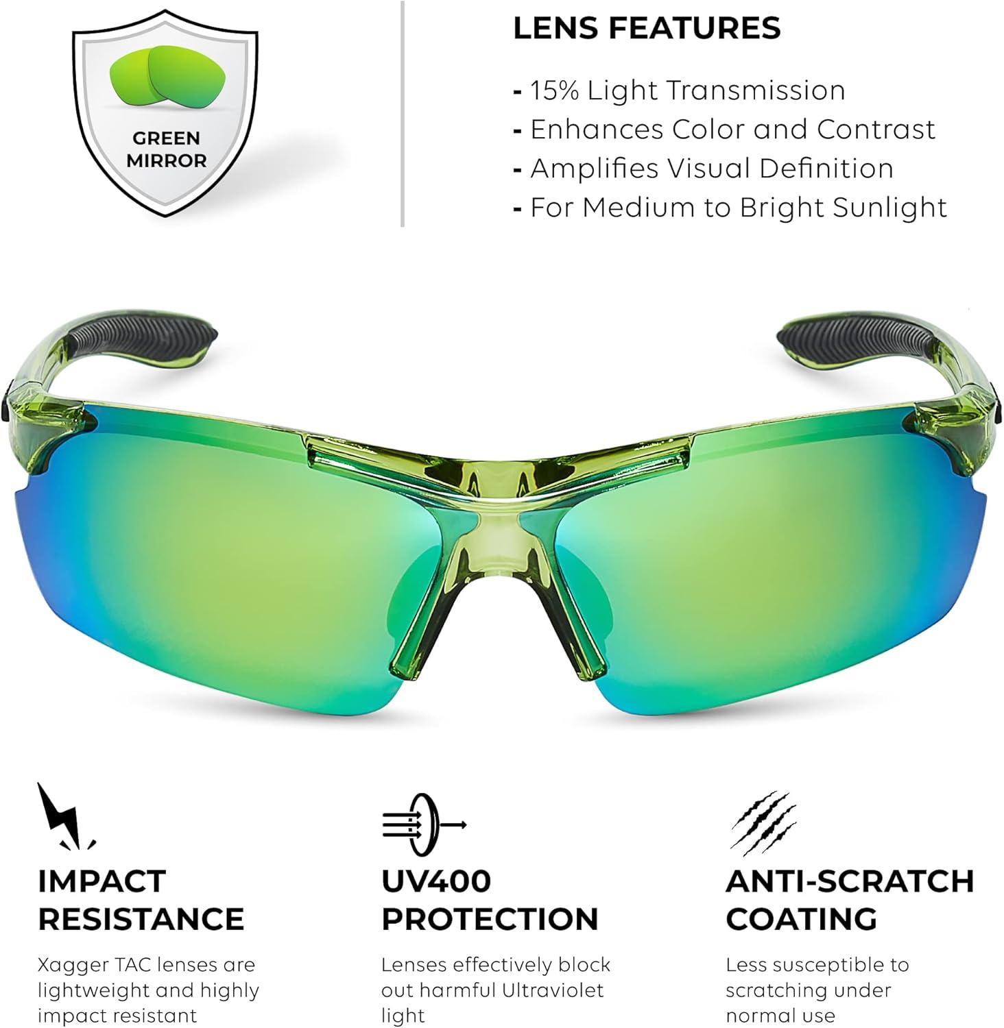 imageXagger Polarized Sports Sunglasses for Men Women Wrap Around UV400 Running Baseball Softball Cycling Driving GlassesTransparent Lime  Green Mirror