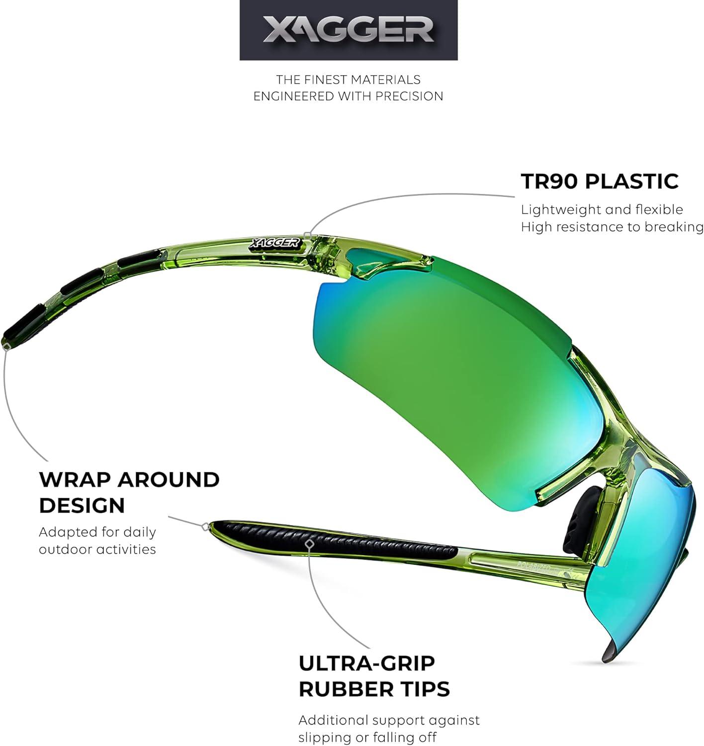 imageXagger Polarized Sports Sunglasses for Men Women Wrap Around UV400 Running Baseball Softball Cycling Driving GlassesTransparent Lime  Green Mirror