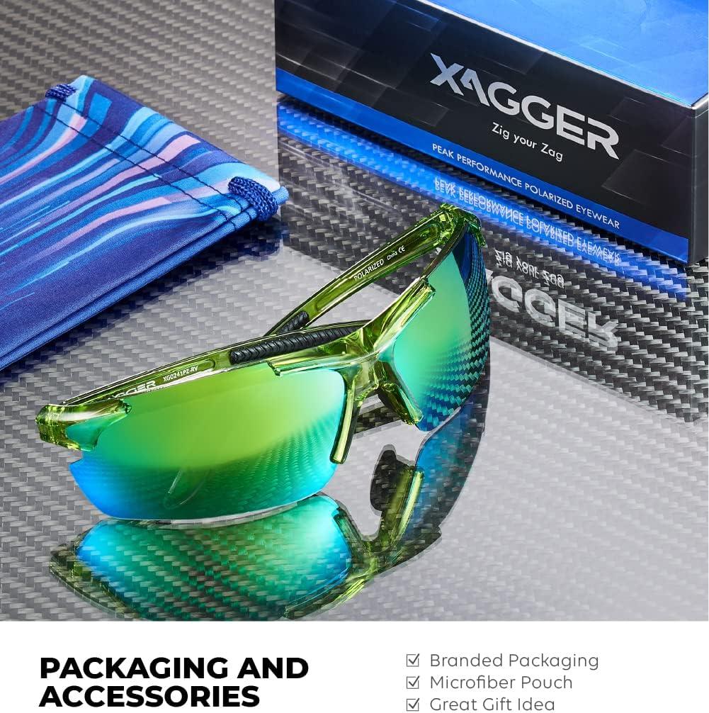 imageXagger Polarized Sports Sunglasses for Men Women Wrap Around UV400 Running Baseball Softball Cycling Driving GlassesTransparent Lime  Green Mirror