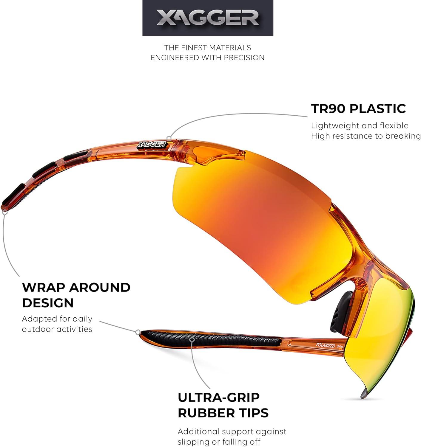 imageXagger Polarized Sports Sunglasses for Men Women Wrap Around UV400 Running Baseball Softball Cycling Driving GlassesTransparent Orange  Orange Mirror