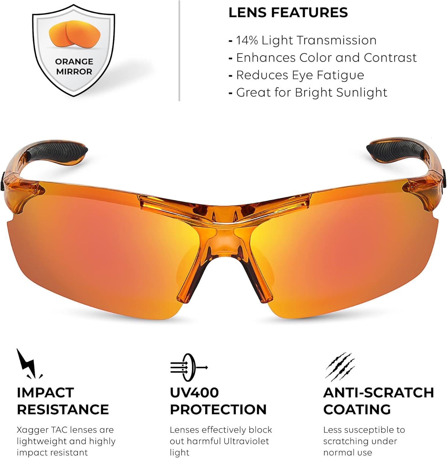 imageXagger Polarized Sports Sunglasses for Men Women Wrap Around UV400 Running Baseball Softball Cycling Driving GlassesTransparent Orange  Orange Mirror