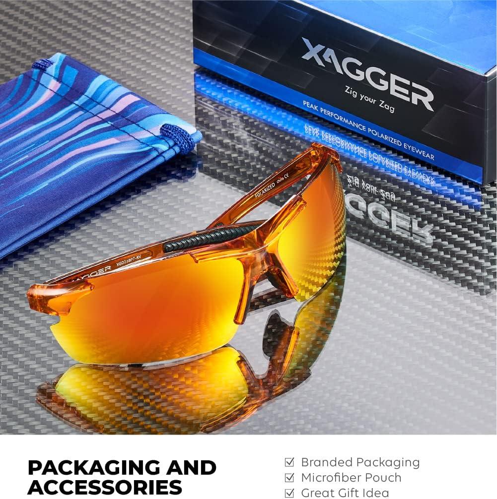 imageXagger Polarized Sports Sunglasses for Men Women Wrap Around UV400 Running Baseball Softball Cycling Driving GlassesTransparent Orange  Orange Mirror