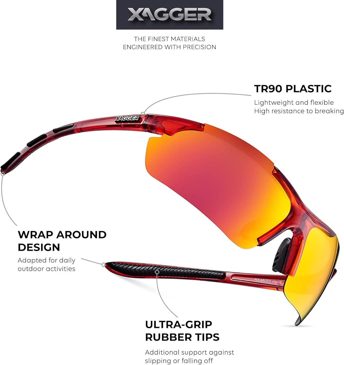 imageXagger Polarized Sports Sunglasses for Men Women Wrap Around UV400 Running Baseball Softball Cycling Driving GlassesTransparent Red  Red Mirror