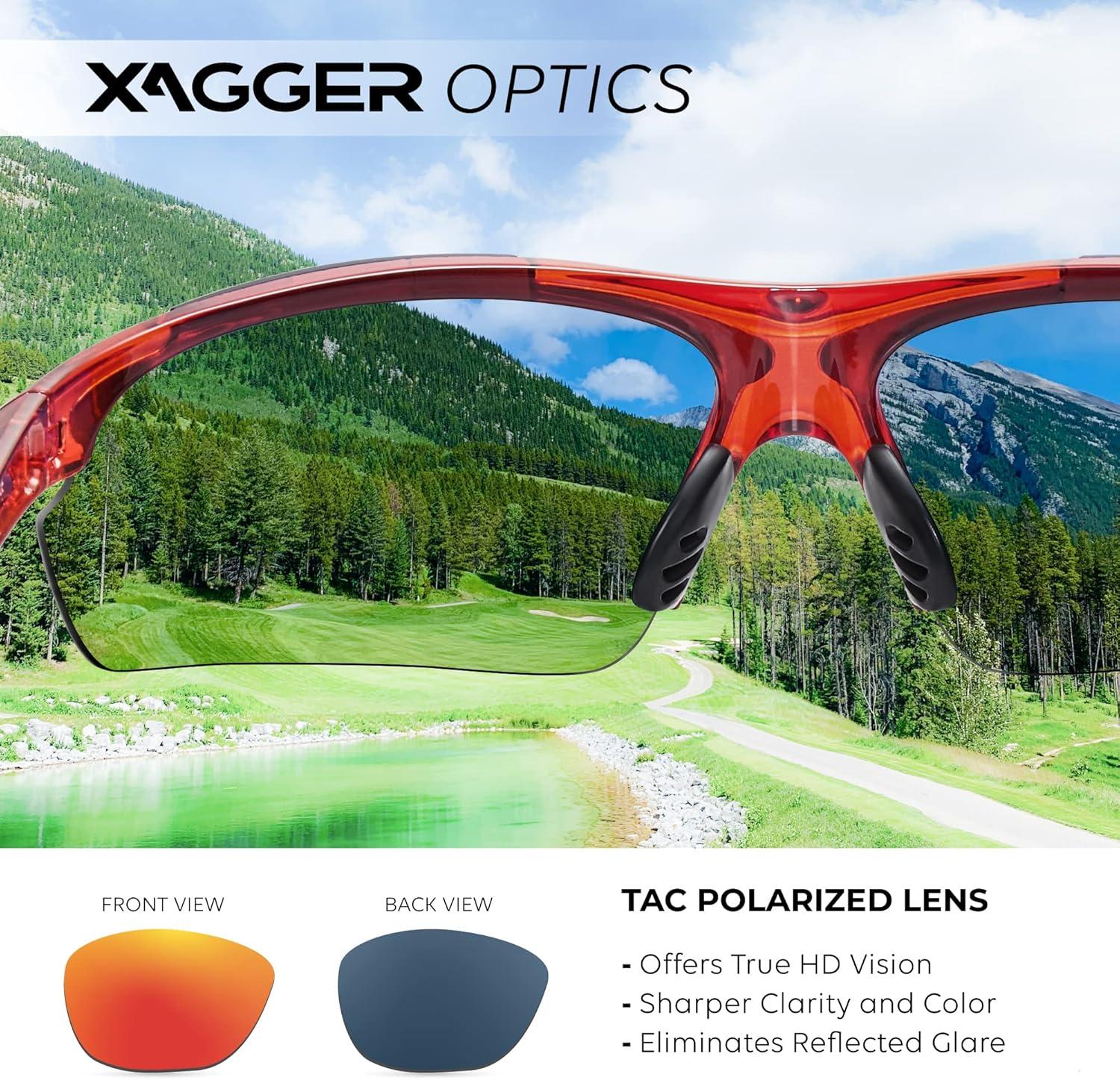 imageXagger Polarized Sports Sunglasses for Men Women Wrap Around UV400 Running Baseball Softball Cycling Driving GlassesTransparent Red  Red Mirror