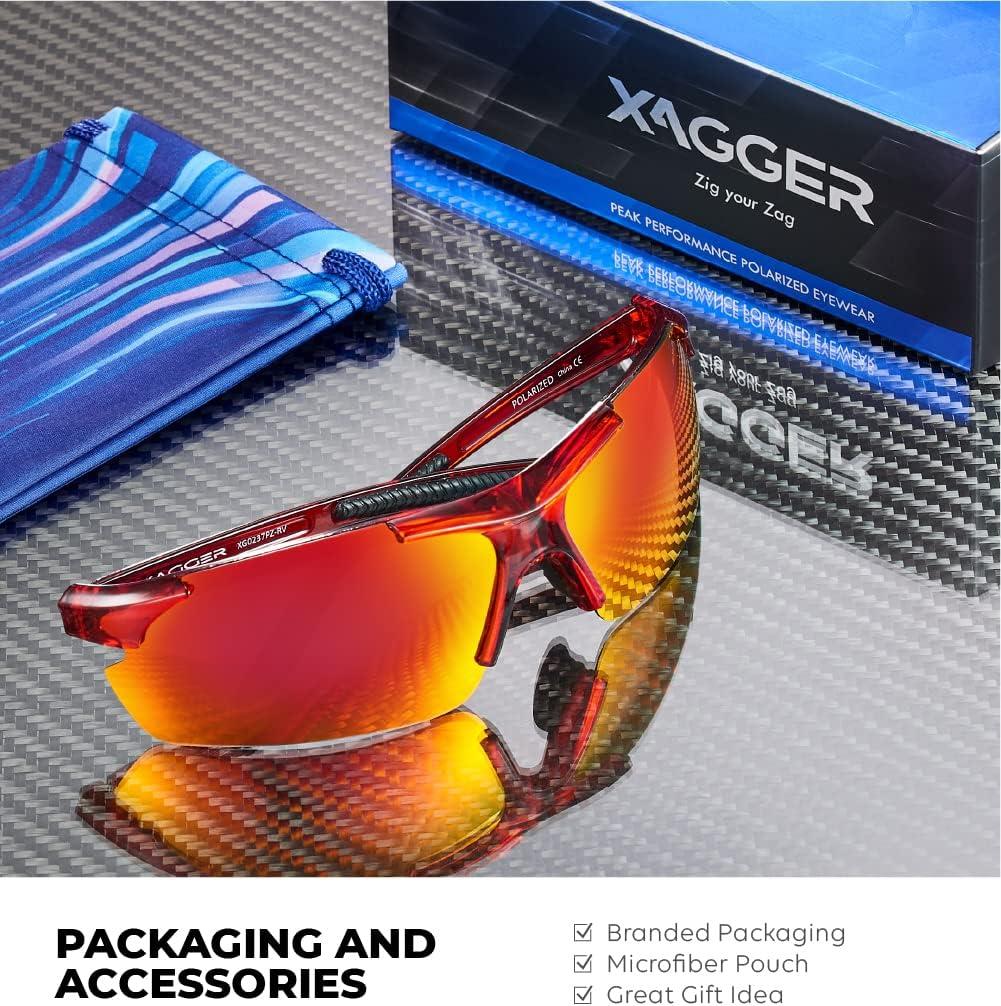 imageXagger Polarized Sports Sunglasses for Men Women Wrap Around UV400 Running Baseball Softball Cycling Driving GlassesTransparent Red  Red Mirror