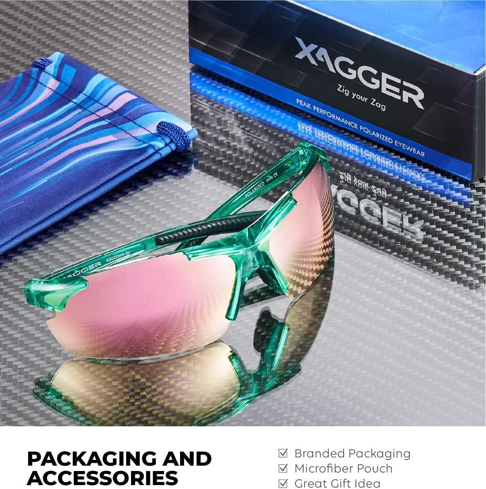 imageXagger Polarized Sports Sunglasses for Men Women Wrap Around UV400 Running Baseball Softball Cycling Driving GlassesTransparent Turquoise  Pink Mirror