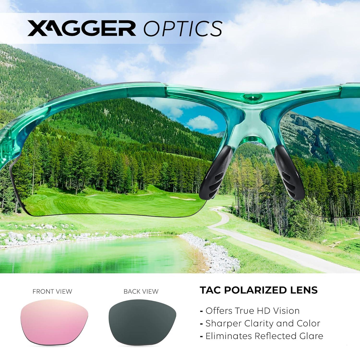 imageXagger Polarized Sports Sunglasses for Men Women Wrap Around UV400 Running Baseball Softball Cycling Driving GlassesTransparent Turquoise  Pink Mirror
