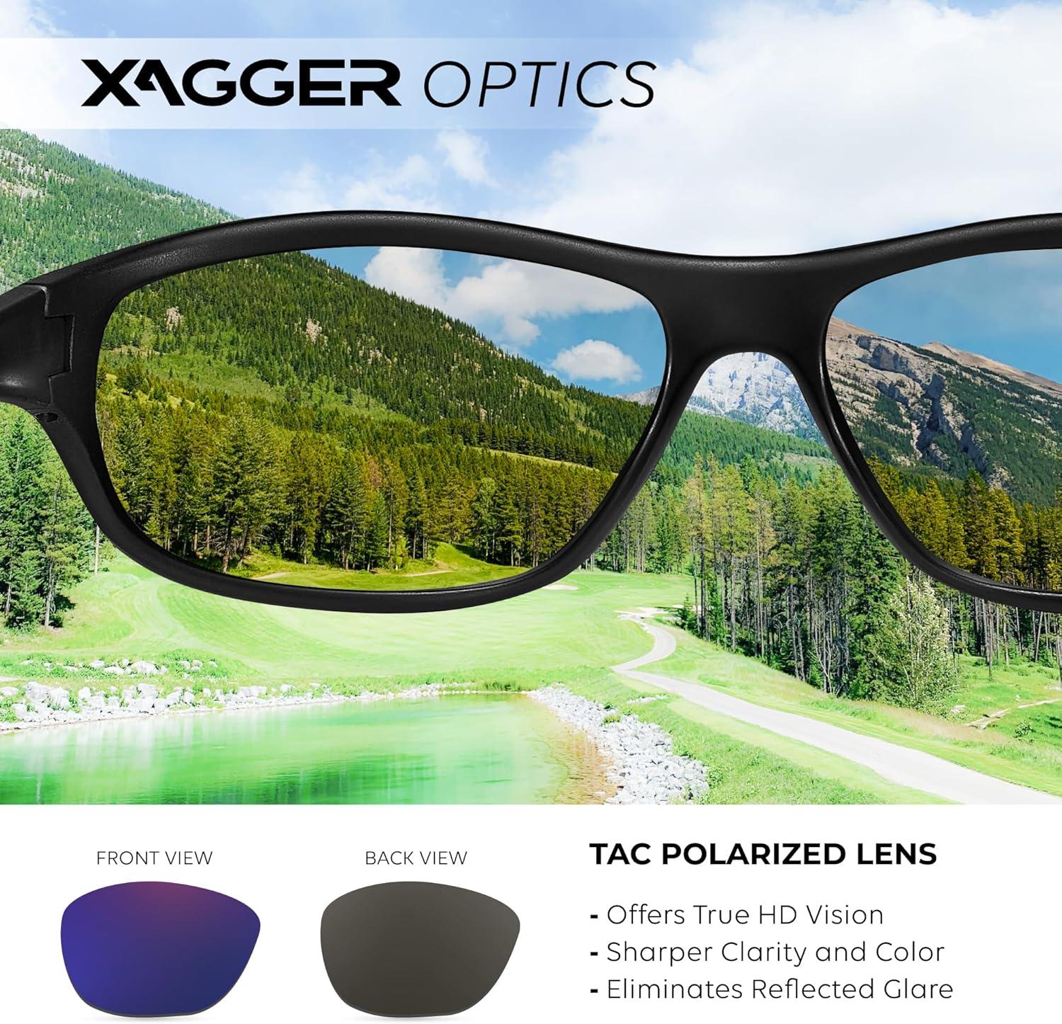 imageXagger Polarized Wrap Around Sport Sunglasses for Men Women Running Driving Fishing TR90 FrameBlack  Blue Mirror