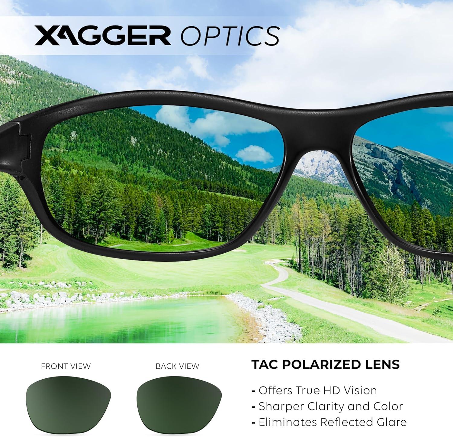 imageXagger Polarized Wrap Around Sport Sunglasses for Men Women Running Driving Fishing TR90 FrameBlack  Green