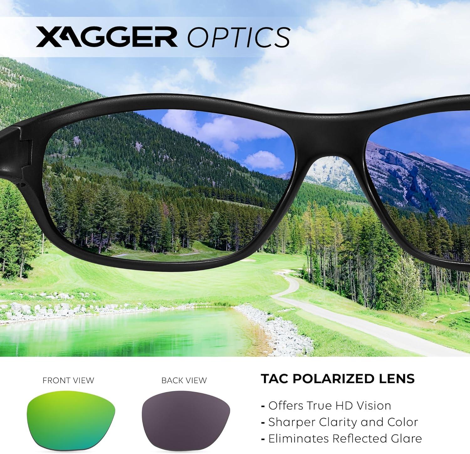 imageXagger Polarized Wrap Around Sport Sunglasses for Men Women Running Driving Fishing TR90 FrameBlack  Green Mirror