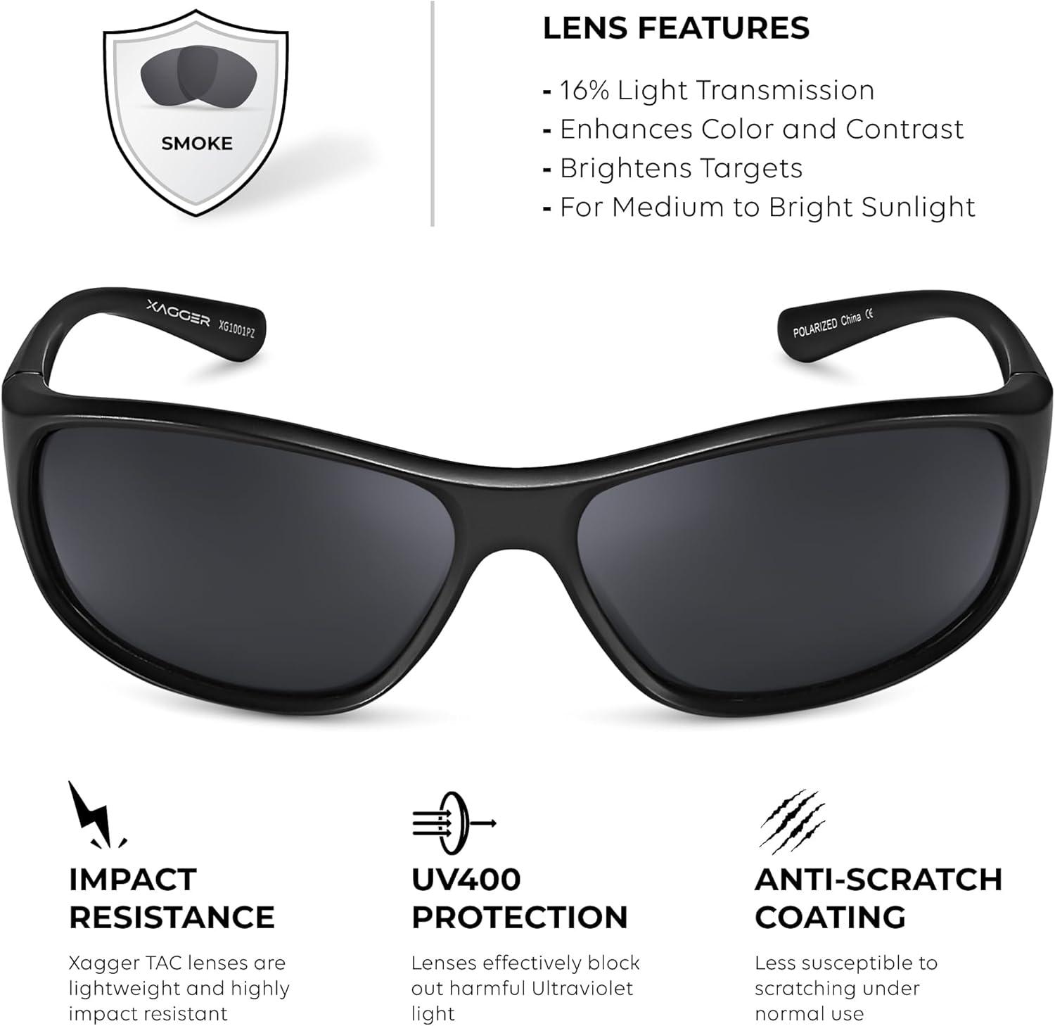 imageXagger Polarized Wrap Around Sport Sunglasses for Men Women Running Driving Fishing TR90 FrameBlack  Smoke