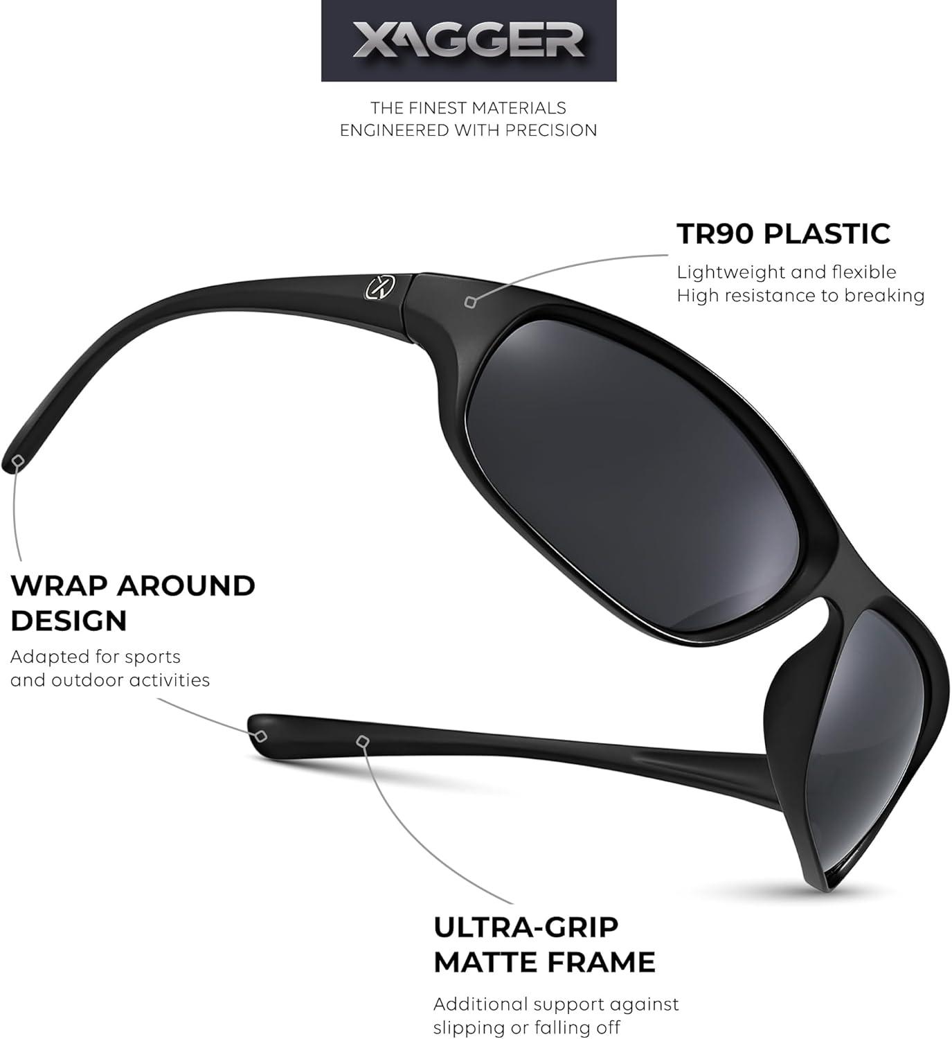 imageXagger Polarized Wrap Around Sport Sunglasses for Men Women Running Driving Fishing TR90 FrameBlack  Smoke