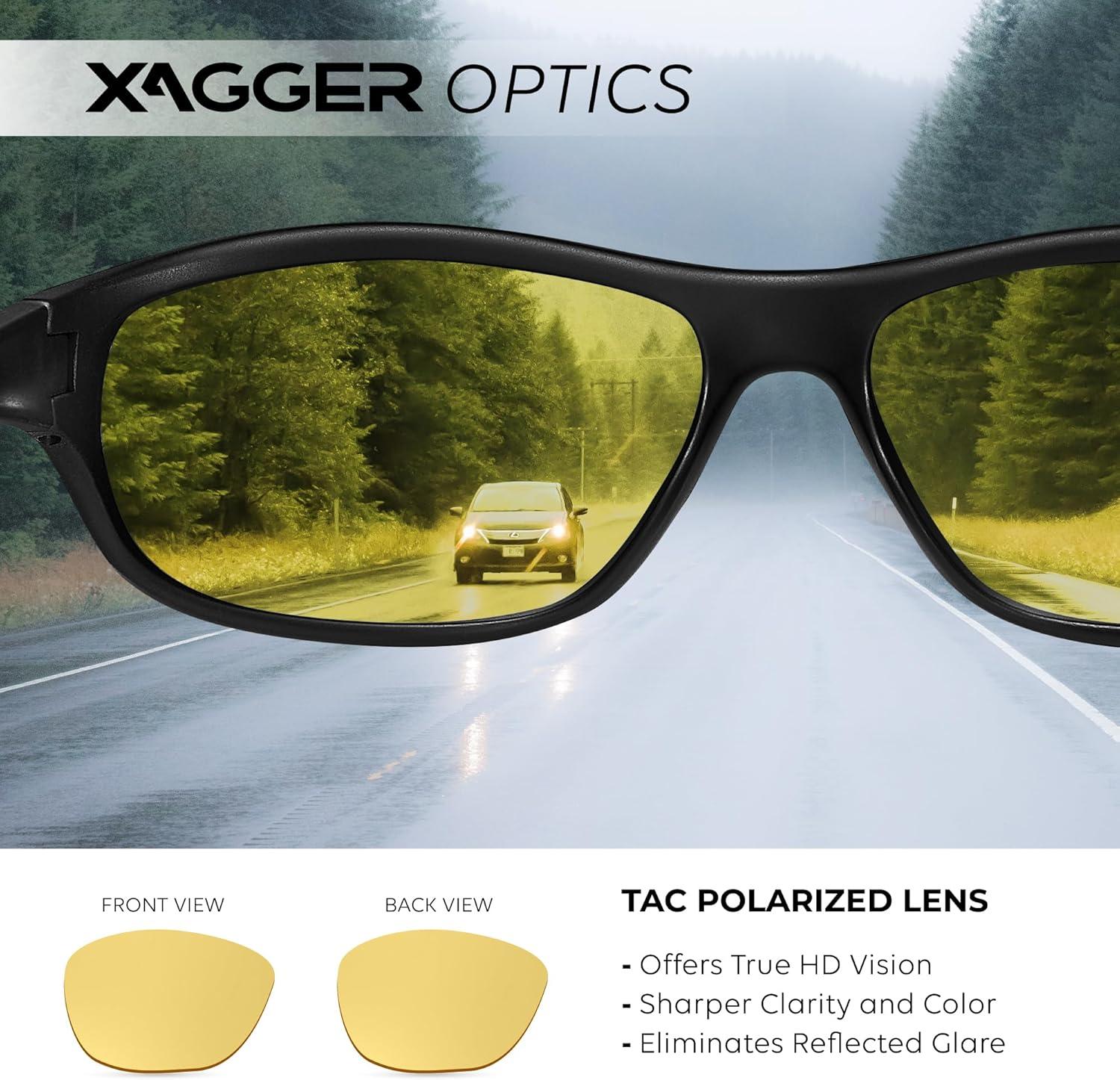 imageXagger Polarized Wrap Around Sport Sunglasses for Men Women Running Driving Fishing TR90 FrameBlack Yellow Night Driving