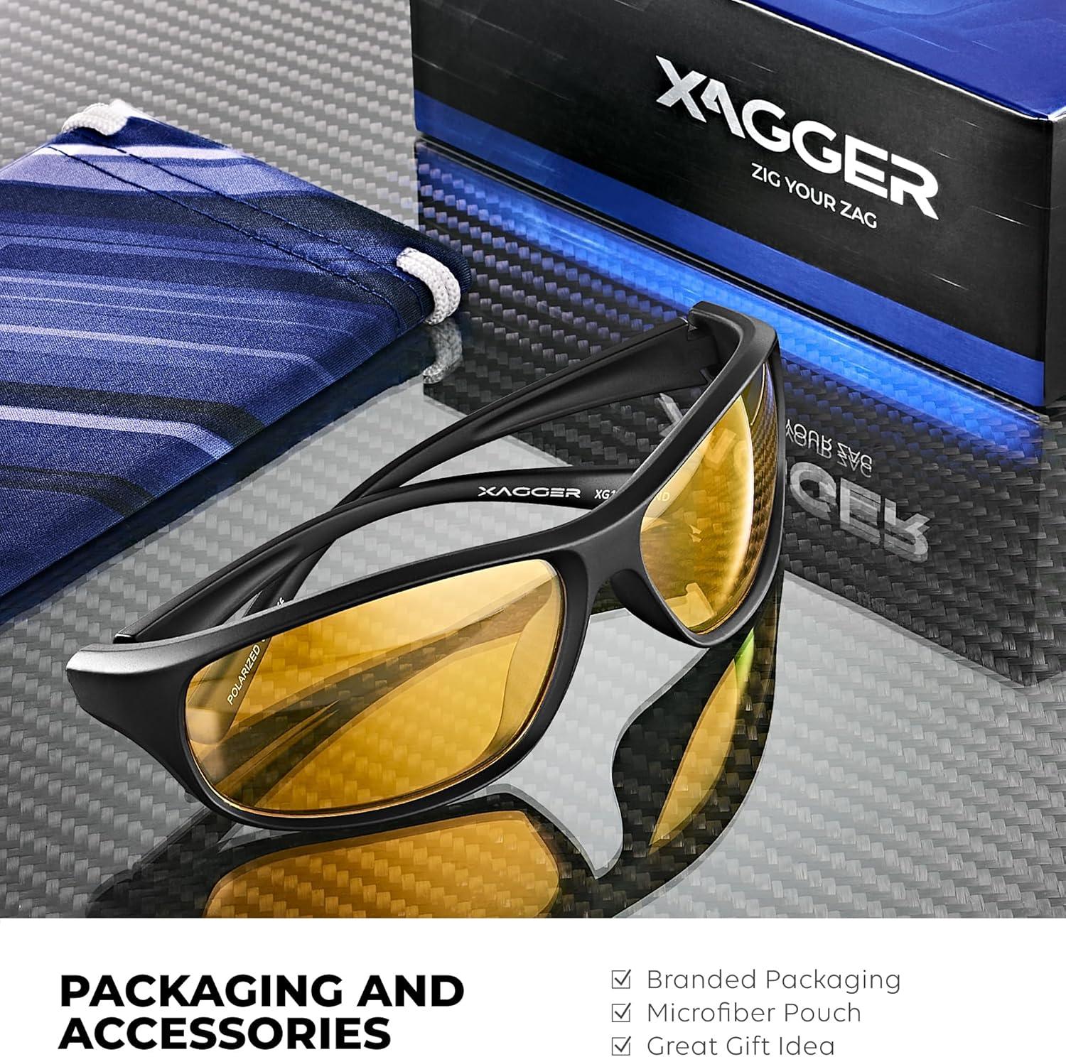 imageXagger Polarized Wrap Around Sport Sunglasses for Men Women Running Driving Fishing TR90 FrameBlack Yellow Night Driving