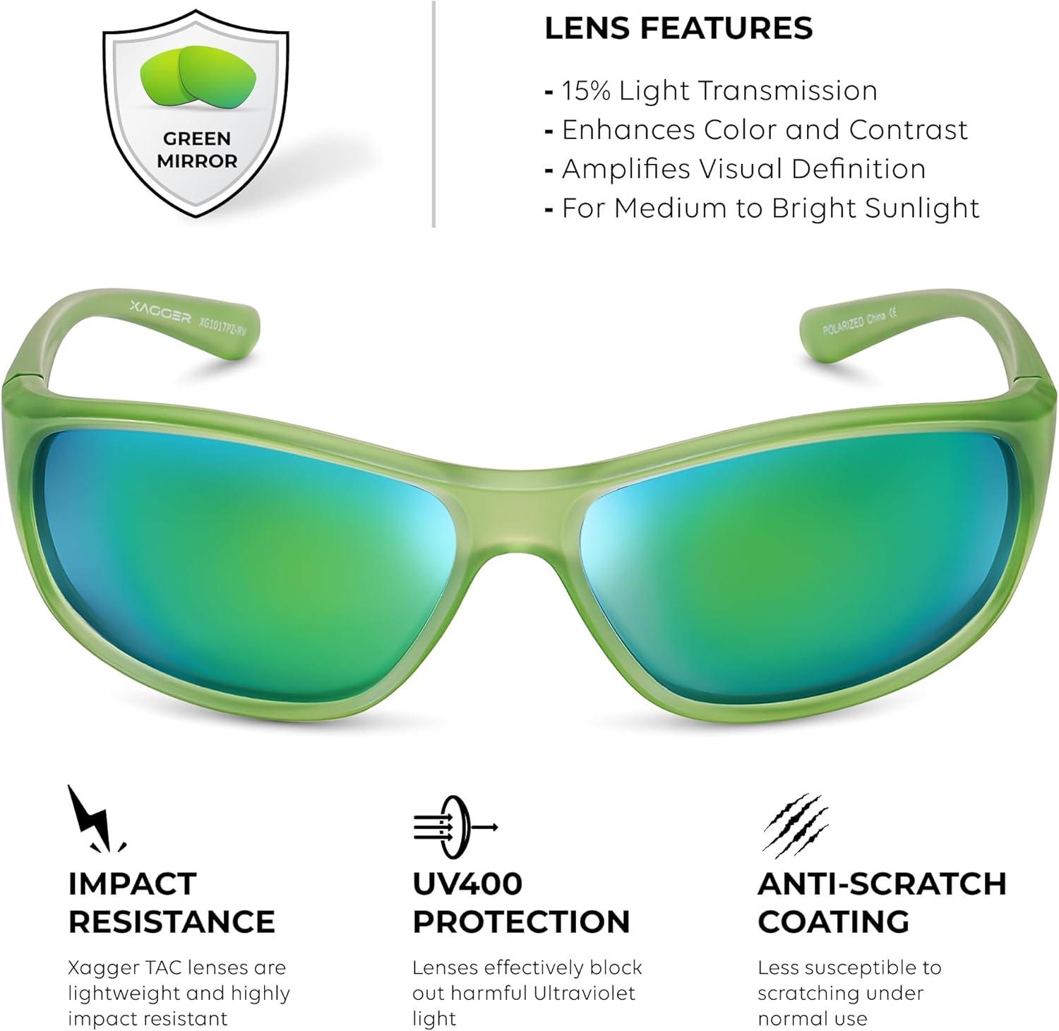 imageXagger Polarized Wrap Around Sport Sunglasses for Men Women Running Driving Fishing TR90 FrameLime  Green Mirror