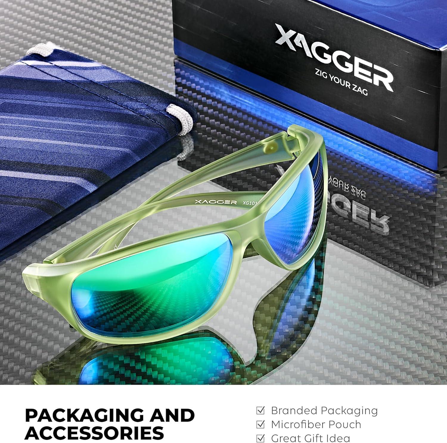 imageXagger Polarized Wrap Around Sport Sunglasses for Men Women Running Driving Fishing TR90 FrameLime  Green Mirror