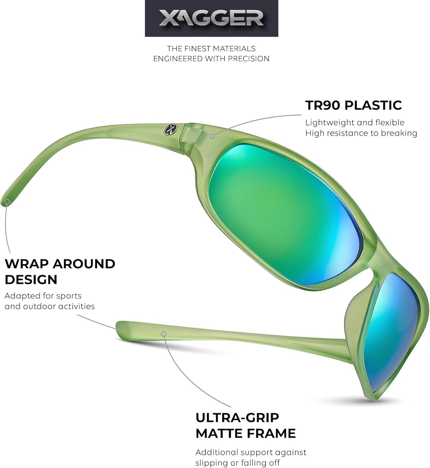 imageXagger Polarized Wrap Around Sport Sunglasses for Men Women Running Driving Fishing TR90 FrameLime  Green Mirror
