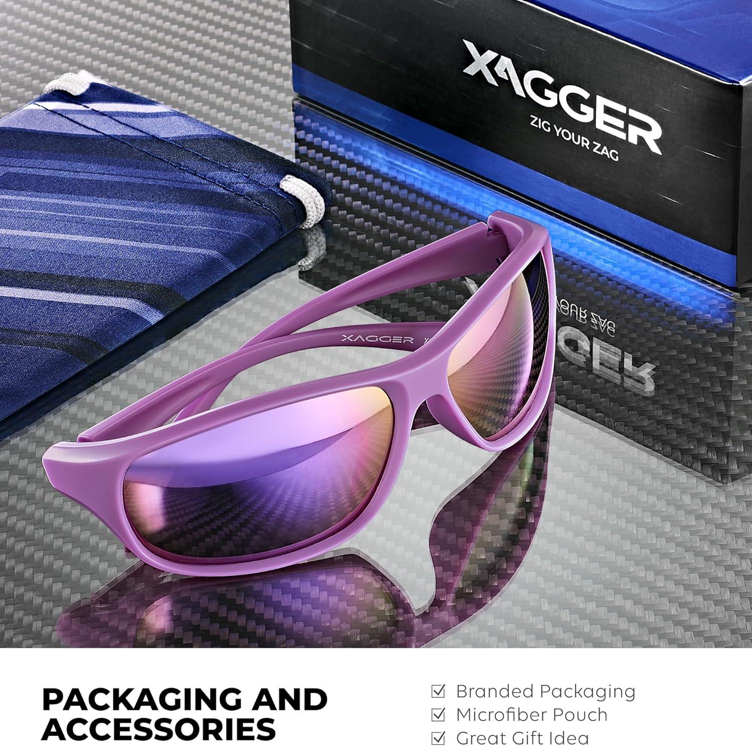 imageXagger Polarized Wrap Around Sport Sunglasses for Men Women Running Driving Fishing TR90 FramePurple  Purple Mirror