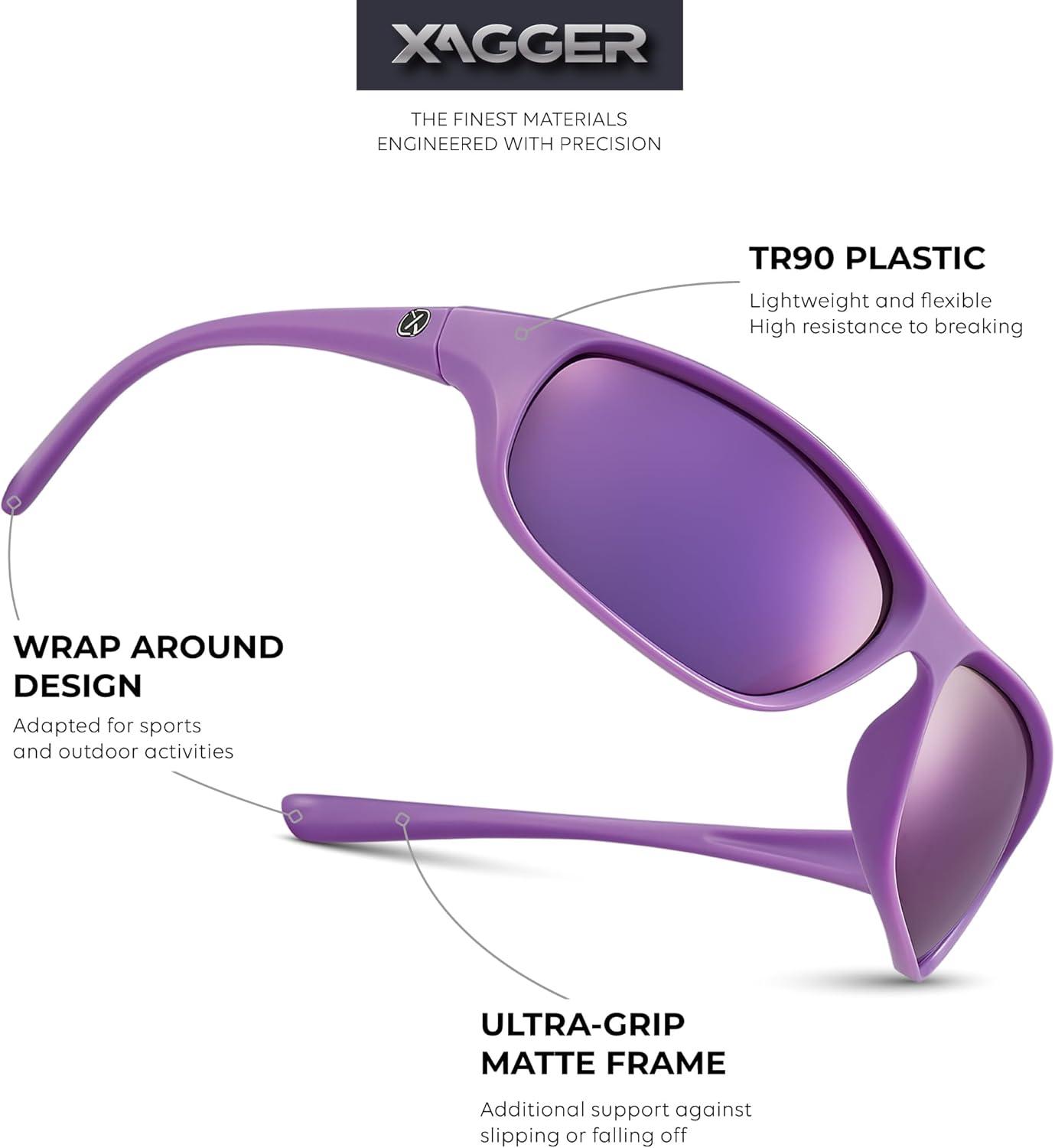imageXagger Polarized Wrap Around Sport Sunglasses for Men Women Running Driving Fishing TR90 FramePurple  Purple Mirror