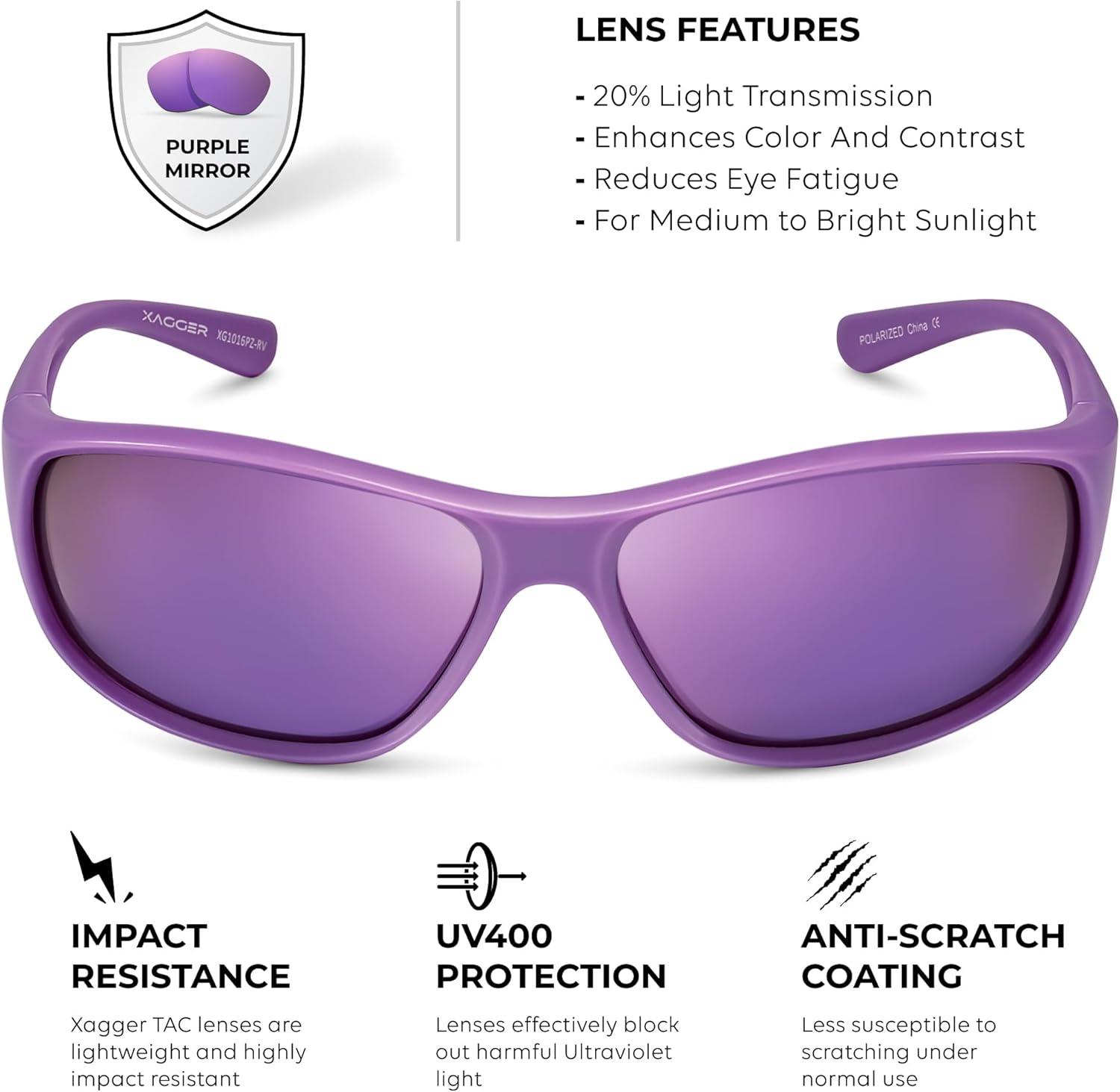 imageXagger Polarized Wrap Around Sport Sunglasses for Men Women Running Driving Fishing TR90 FramePurple  Purple Mirror