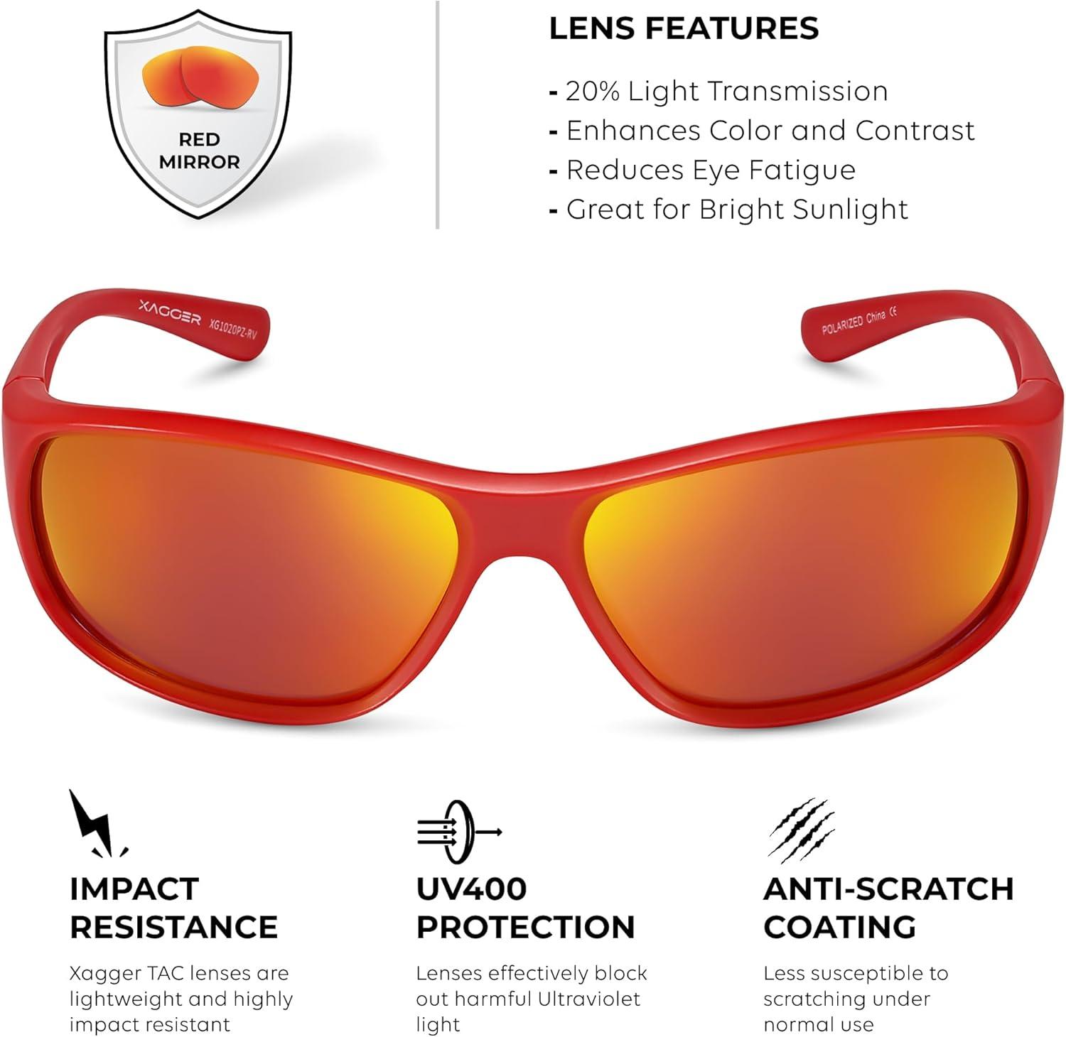 imageXagger Polarized Wrap Around Sport Sunglasses for Men Women Running Driving Fishing TR90 FrameRed  Red Mirror