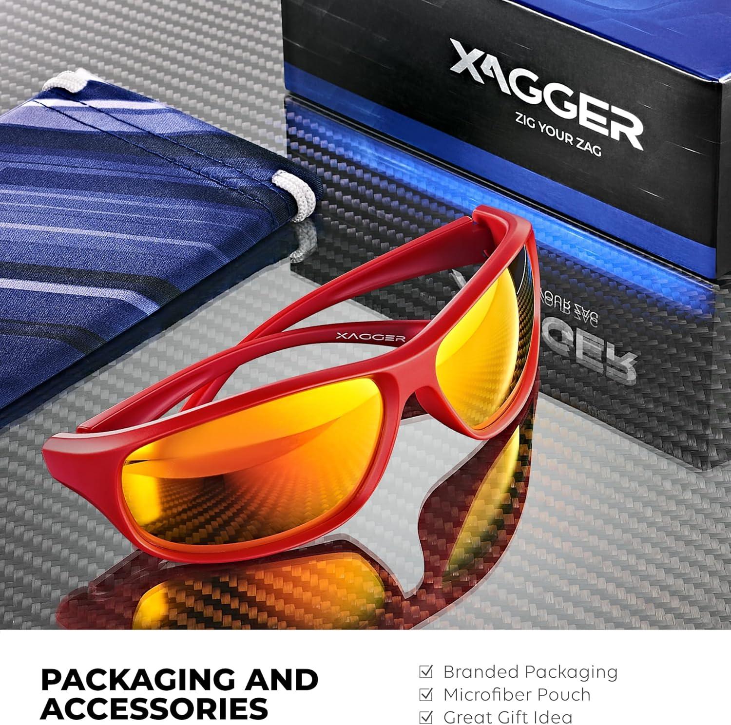 imageXagger Polarized Wrap Around Sport Sunglasses for Men Women Running Driving Fishing TR90 FrameRed  Red Mirror