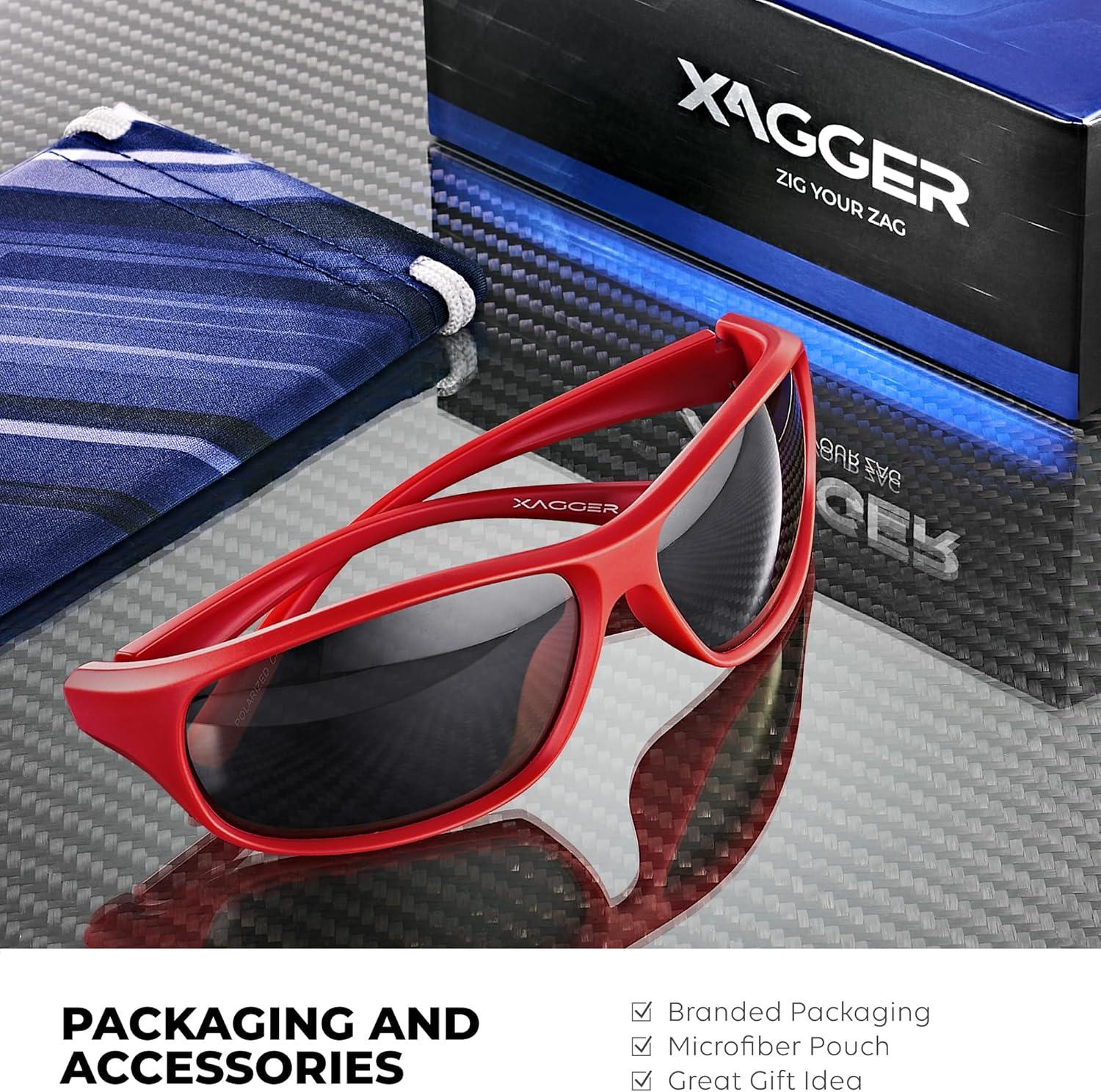 imageXagger Polarized Wrap Around Sport Sunglasses for Men Women Running Driving Fishing TR90 FrameRed  Smoke