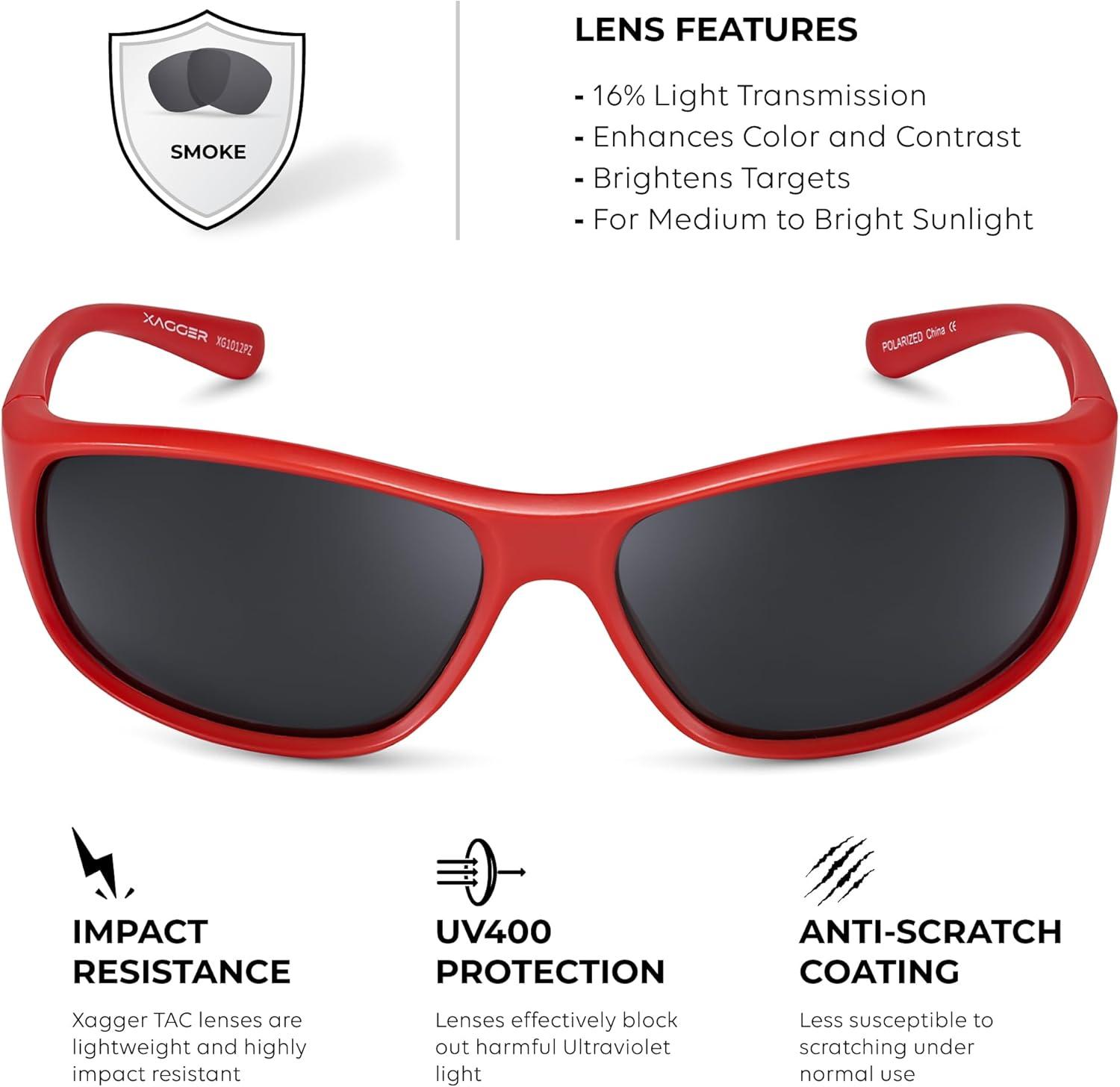 imageXagger Polarized Wrap Around Sport Sunglasses for Men Women Running Driving Fishing TR90 FrameRed  Smoke