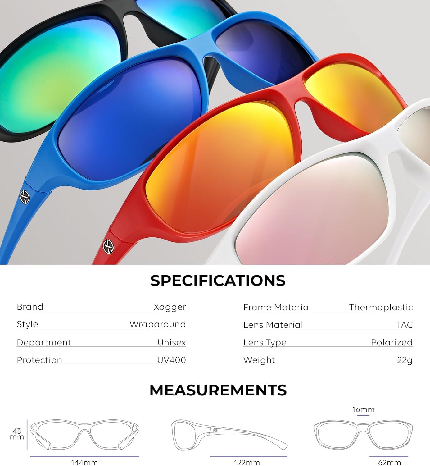 imageXagger Polarized Wrap Around Sport Sunglasses for Men Women Running Driving Fishing TR90 FrameRoyal Blue  Blue Mirror