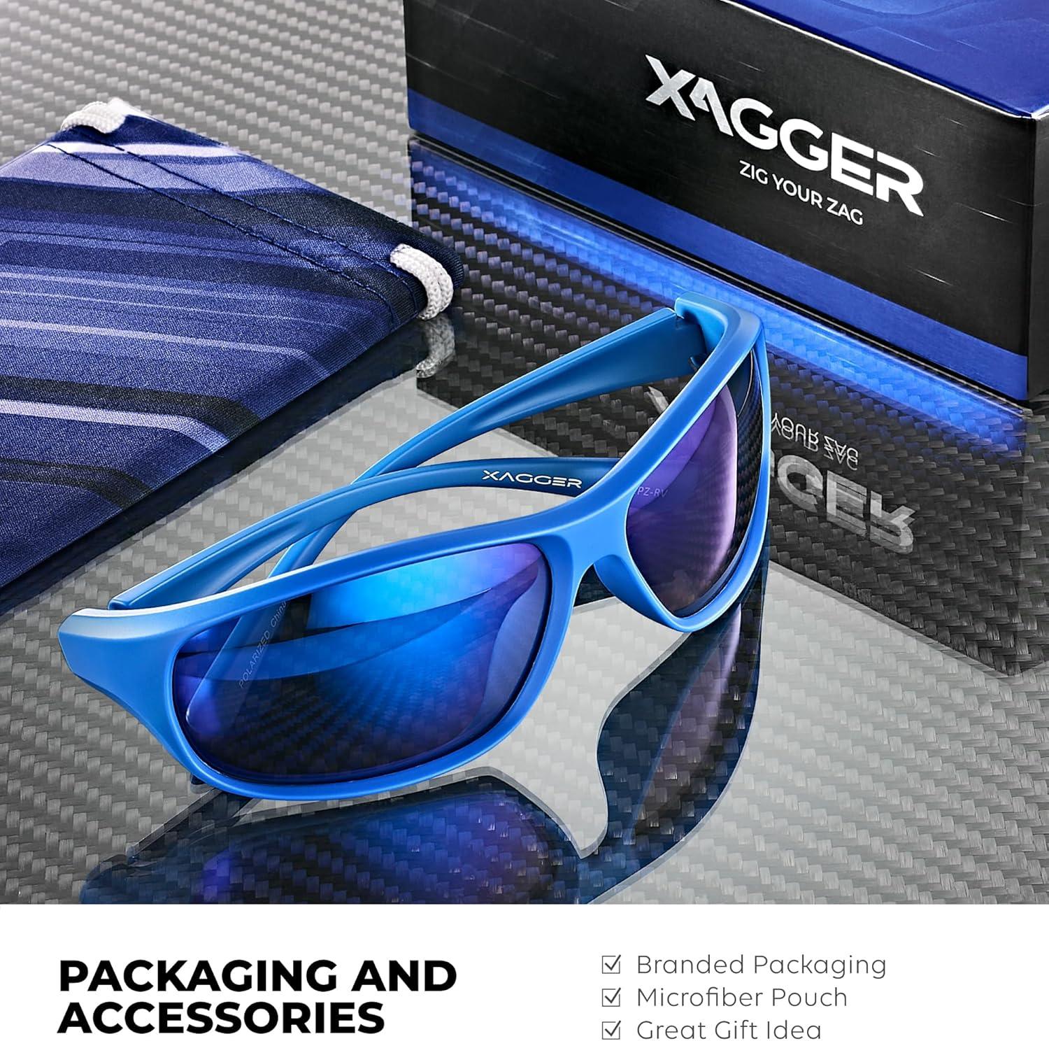 imageXagger Polarized Wrap Around Sport Sunglasses for Men Women Running Driving Fishing TR90 FrameRoyal Blue  Blue Mirror