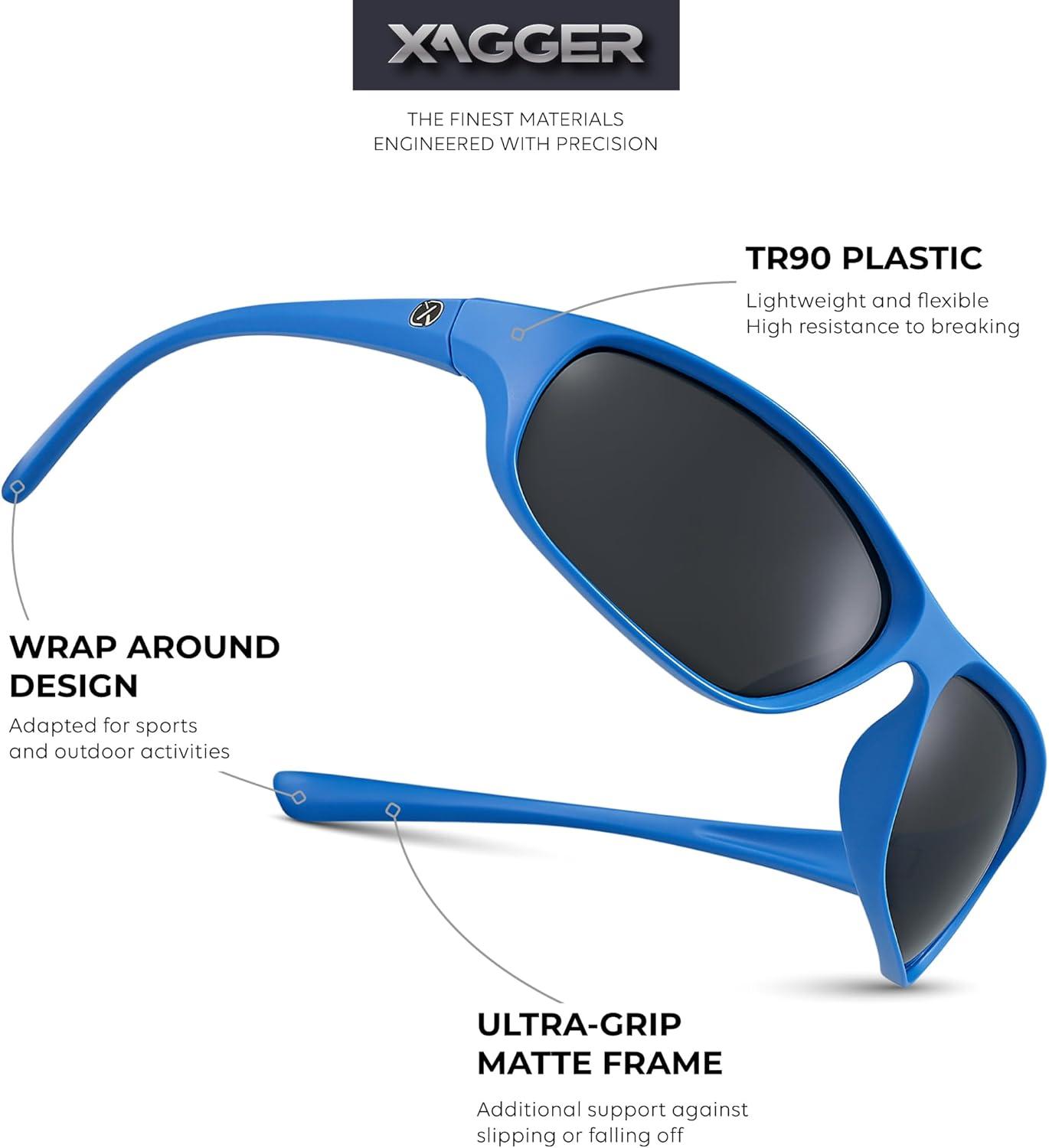 imageXagger Polarized Wrap Around Sport Sunglasses for Men Women Running Driving Fishing TR90 FrameRoyal Blue Smoke