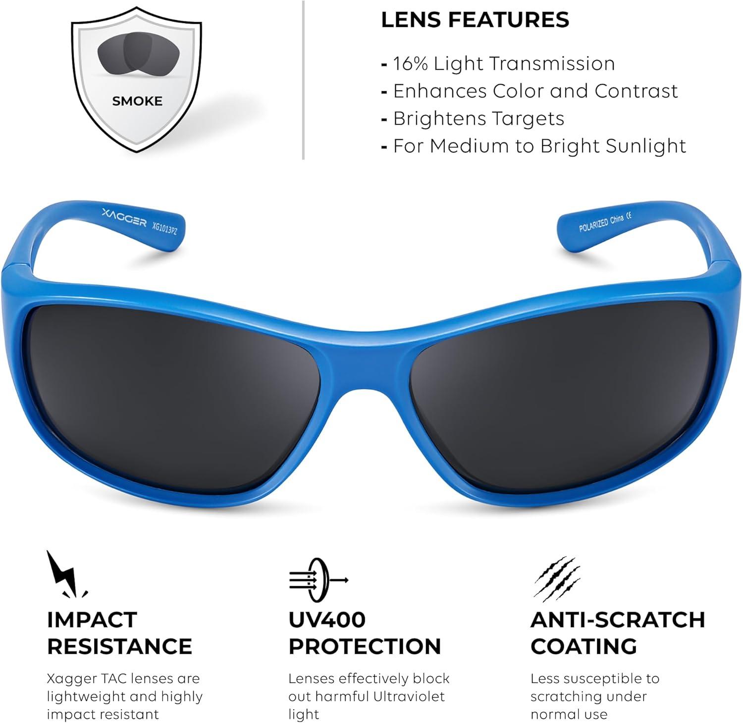 imageXagger Polarized Wrap Around Sport Sunglasses for Men Women Running Driving Fishing TR90 FrameRoyal Blue Smoke