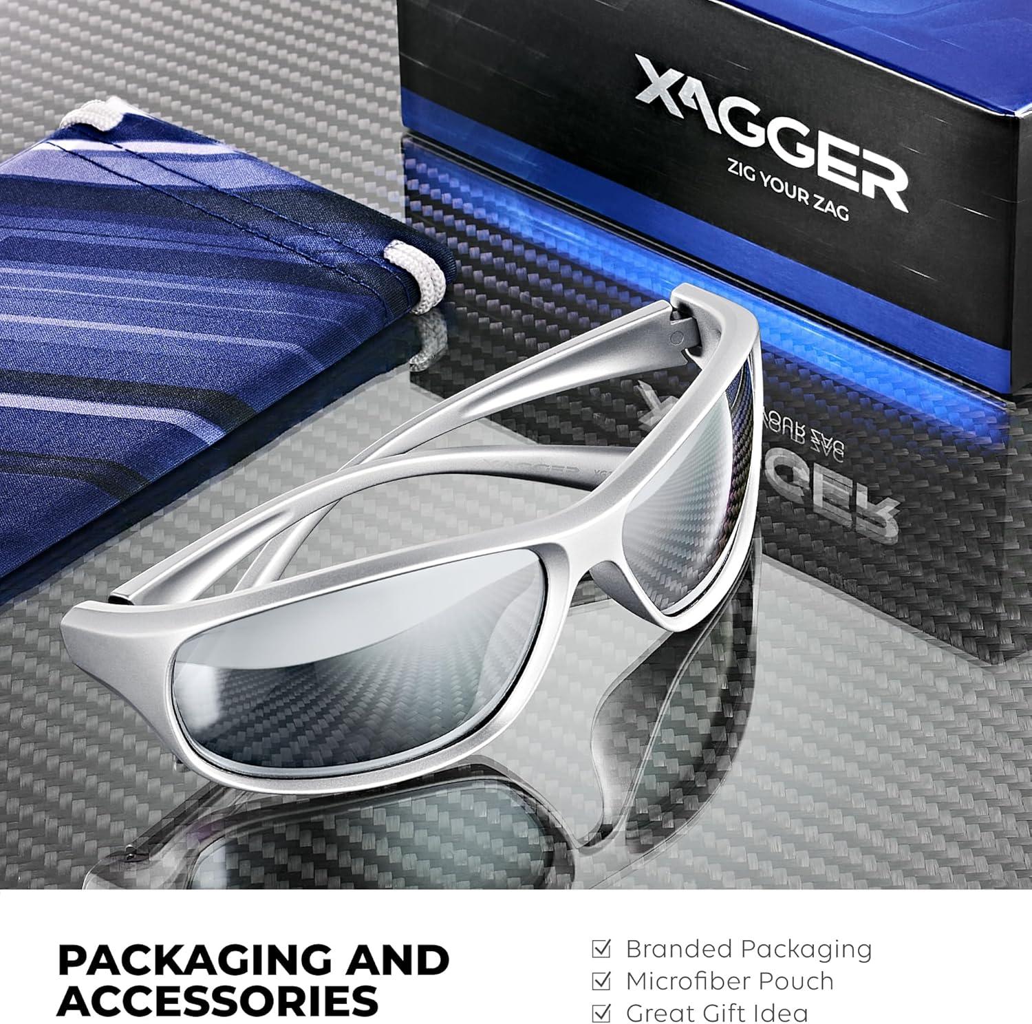 imageXagger Polarized Wrap Around Sport Sunglasses for Men Women Running Driving Fishing TR90 FrameSilver  Silver Mirror