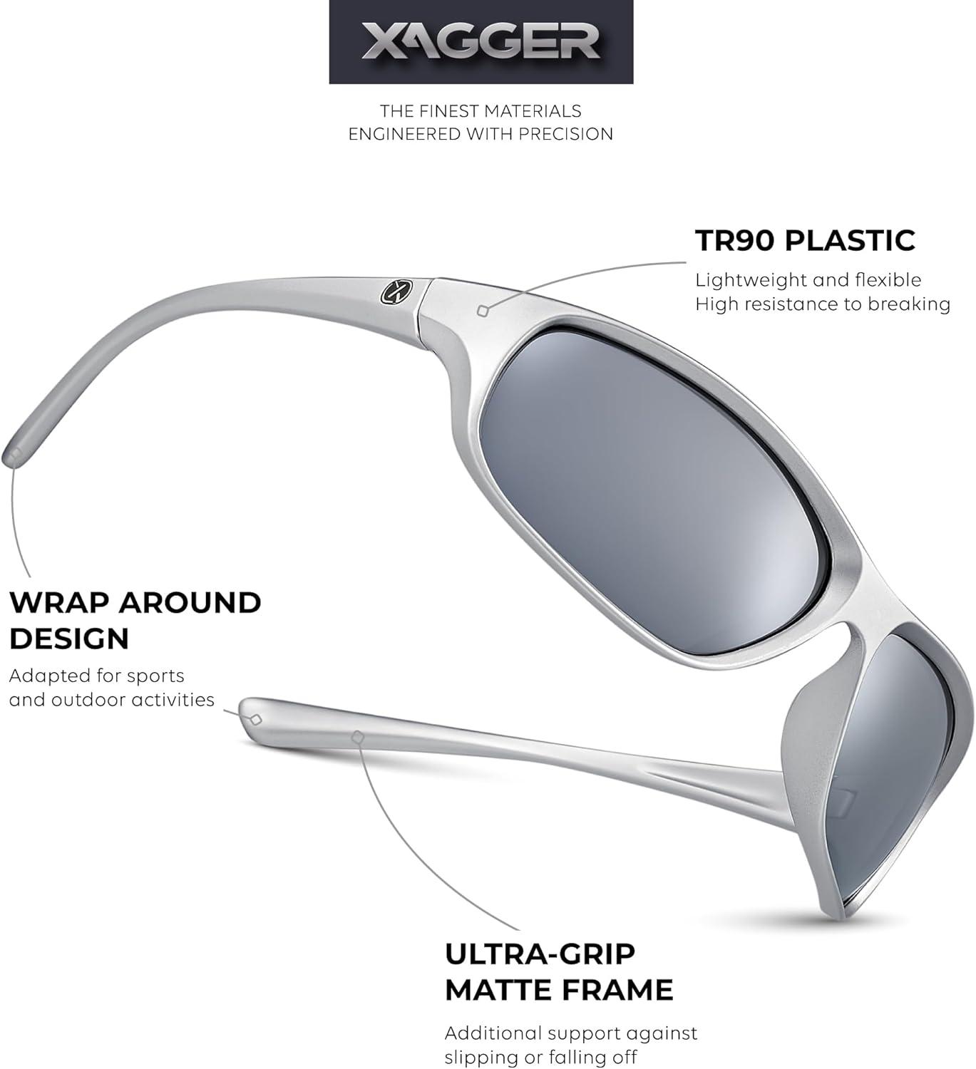 imageXagger Polarized Wrap Around Sport Sunglasses for Men Women Running Driving Fishing TR90 FrameSilver  Silver Mirror