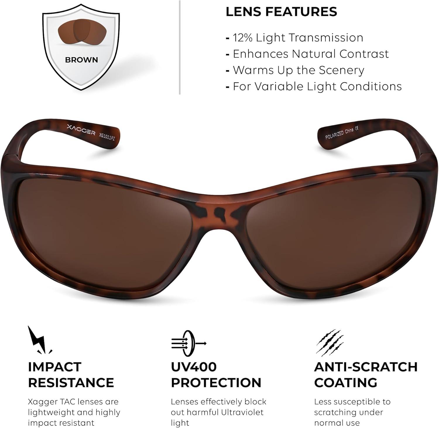 imageXagger Polarized Wrap Around Sport Sunglasses for Men Women Running Driving Fishing TR90 FrameTortoise  Brown