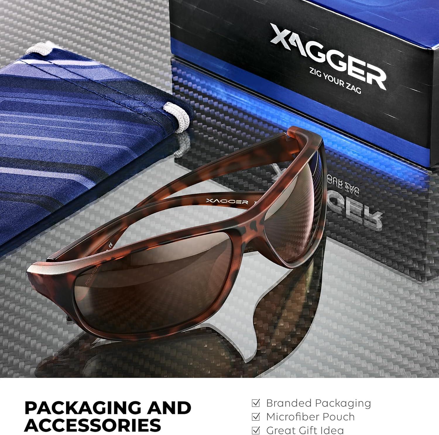 imageXagger Polarized Wrap Around Sport Sunglasses for Men Women Running Driving Fishing TR90 FrameTortoise  Brown