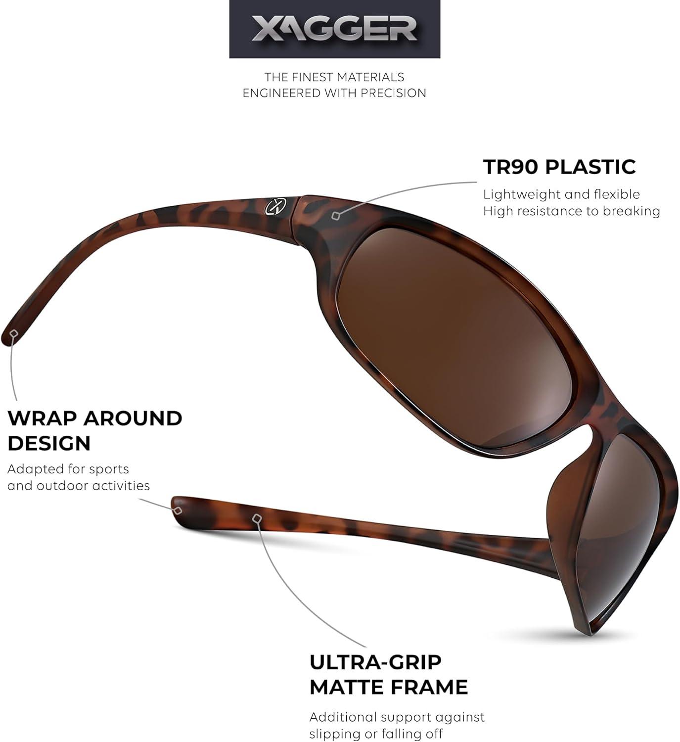 imageXagger Polarized Wrap Around Sport Sunglasses for Men Women Running Driving Fishing TR90 FrameTortoise  Brown