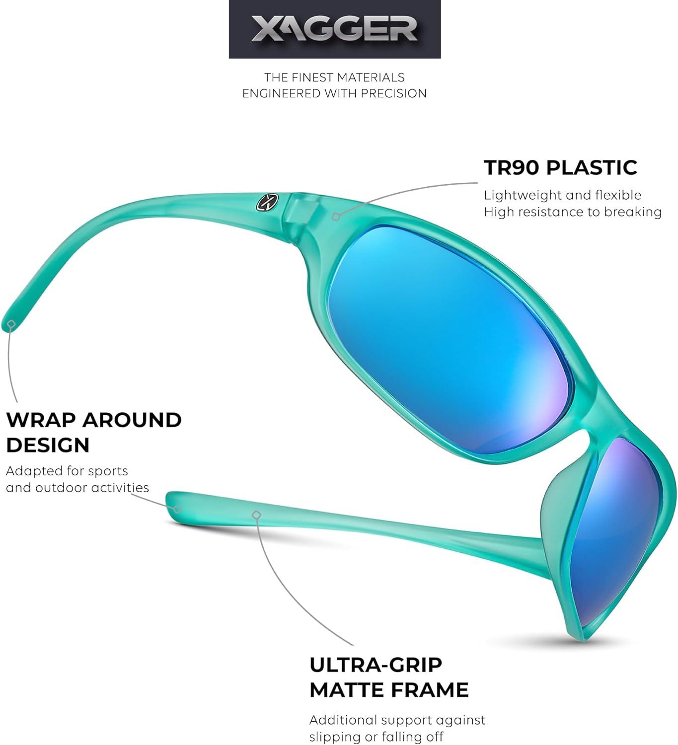 imageXagger Polarized Wrap Around Sport Sunglasses for Men Women Running Driving Fishing TR90 FrameTurquoise  Ice Blue Mirror