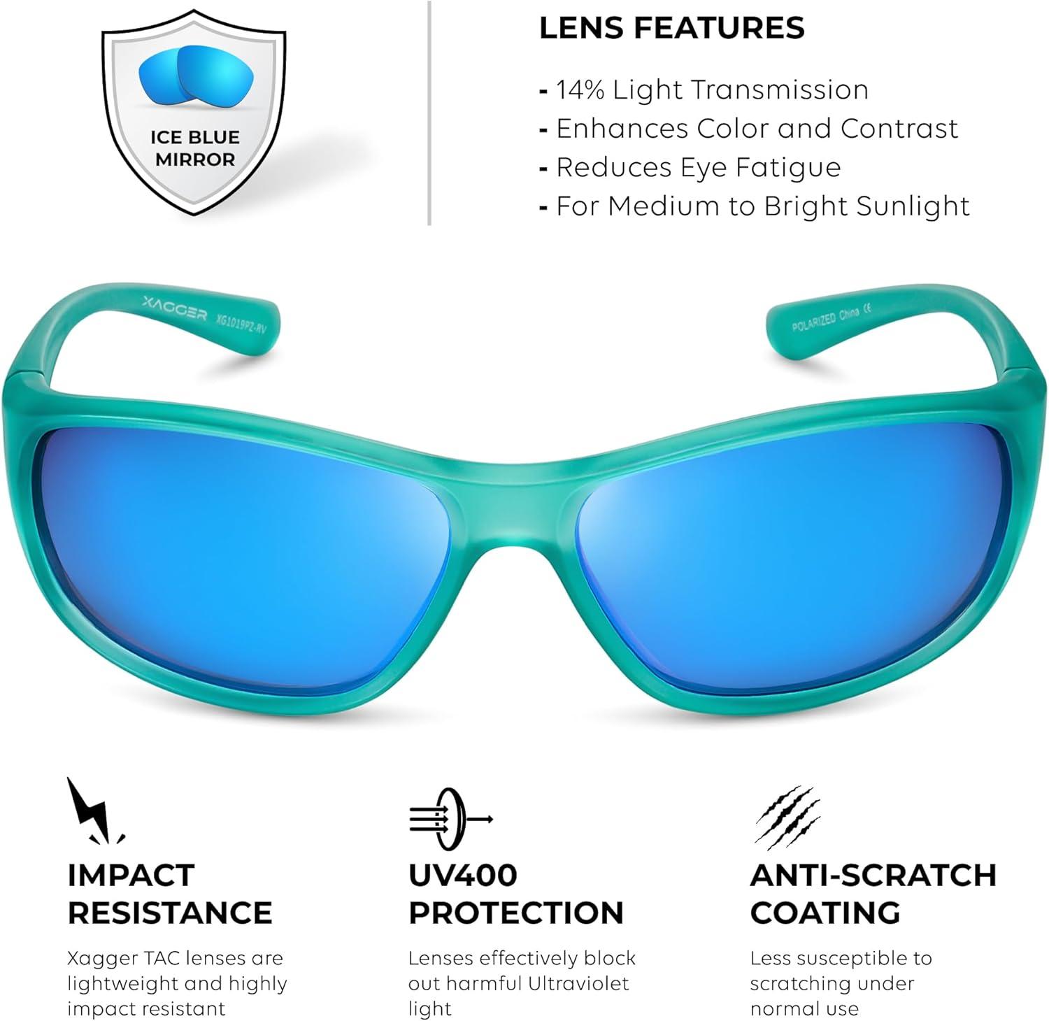 imageXagger Polarized Wrap Around Sport Sunglasses for Men Women Running Driving Fishing TR90 FrameTurquoise  Ice Blue Mirror