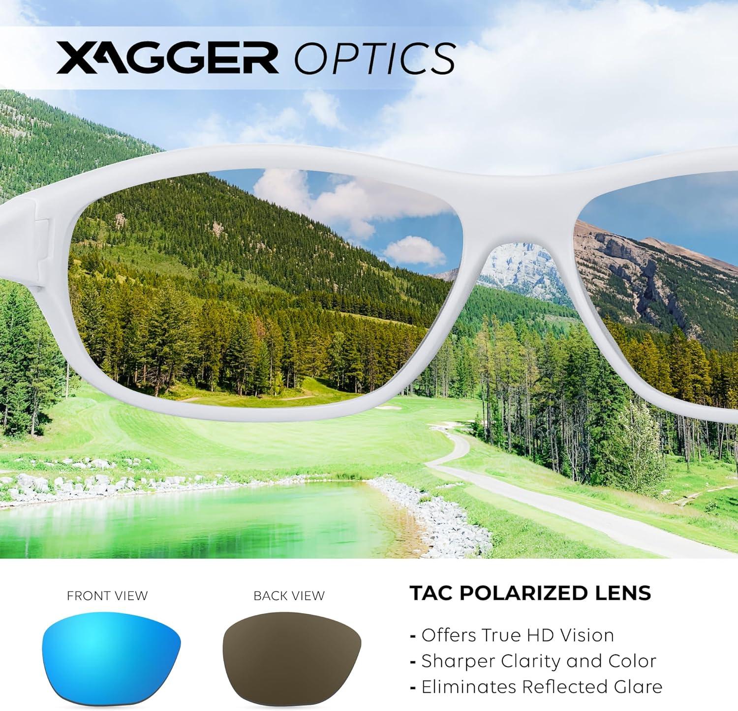 imageXagger Polarized Wrap Around Sport Sunglasses for Men Women Running Driving Fishing TR90 FrameWhite  Ice Blue Mirror