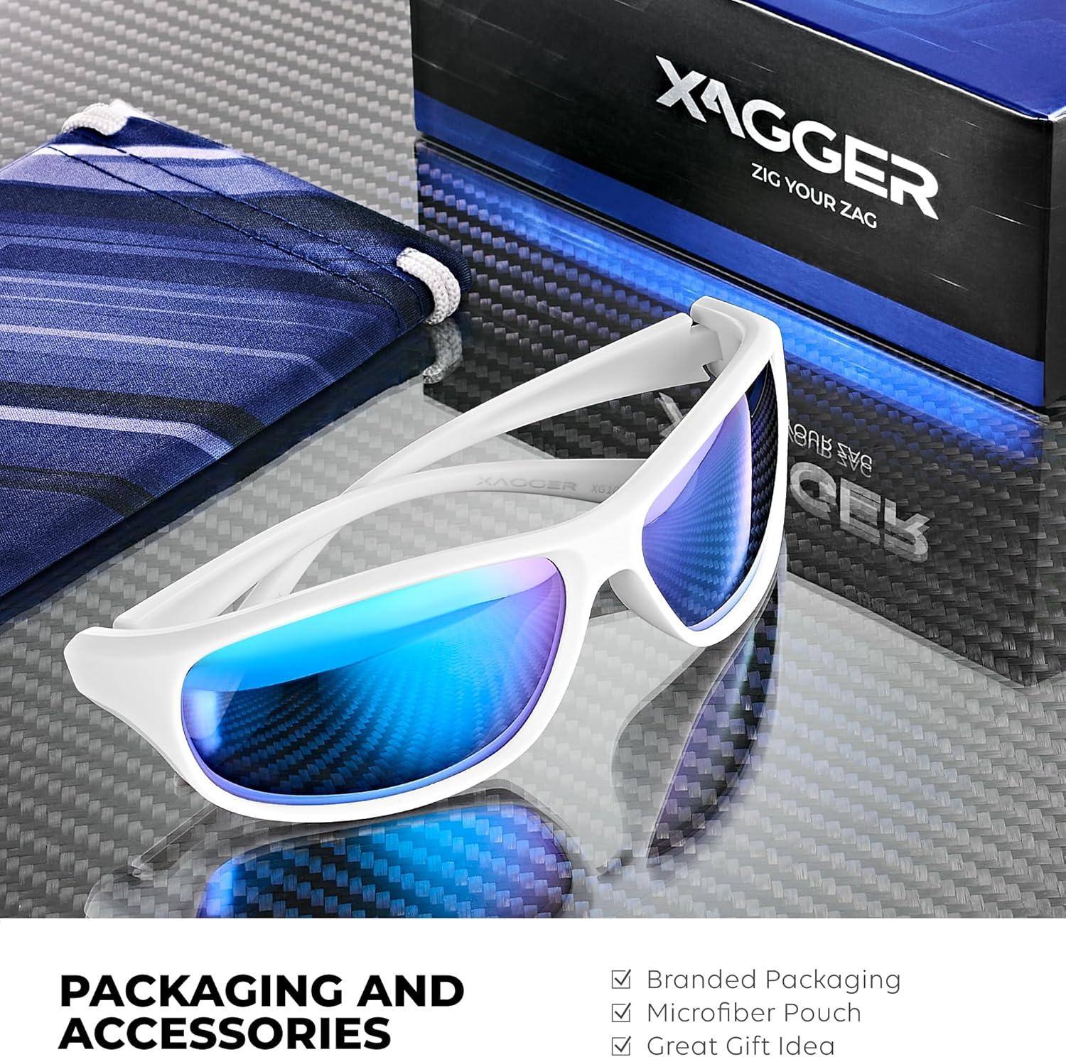 imageXagger Polarized Wrap Around Sport Sunglasses for Men Women Running Driving Fishing TR90 FrameWhite  Ice Blue Mirror