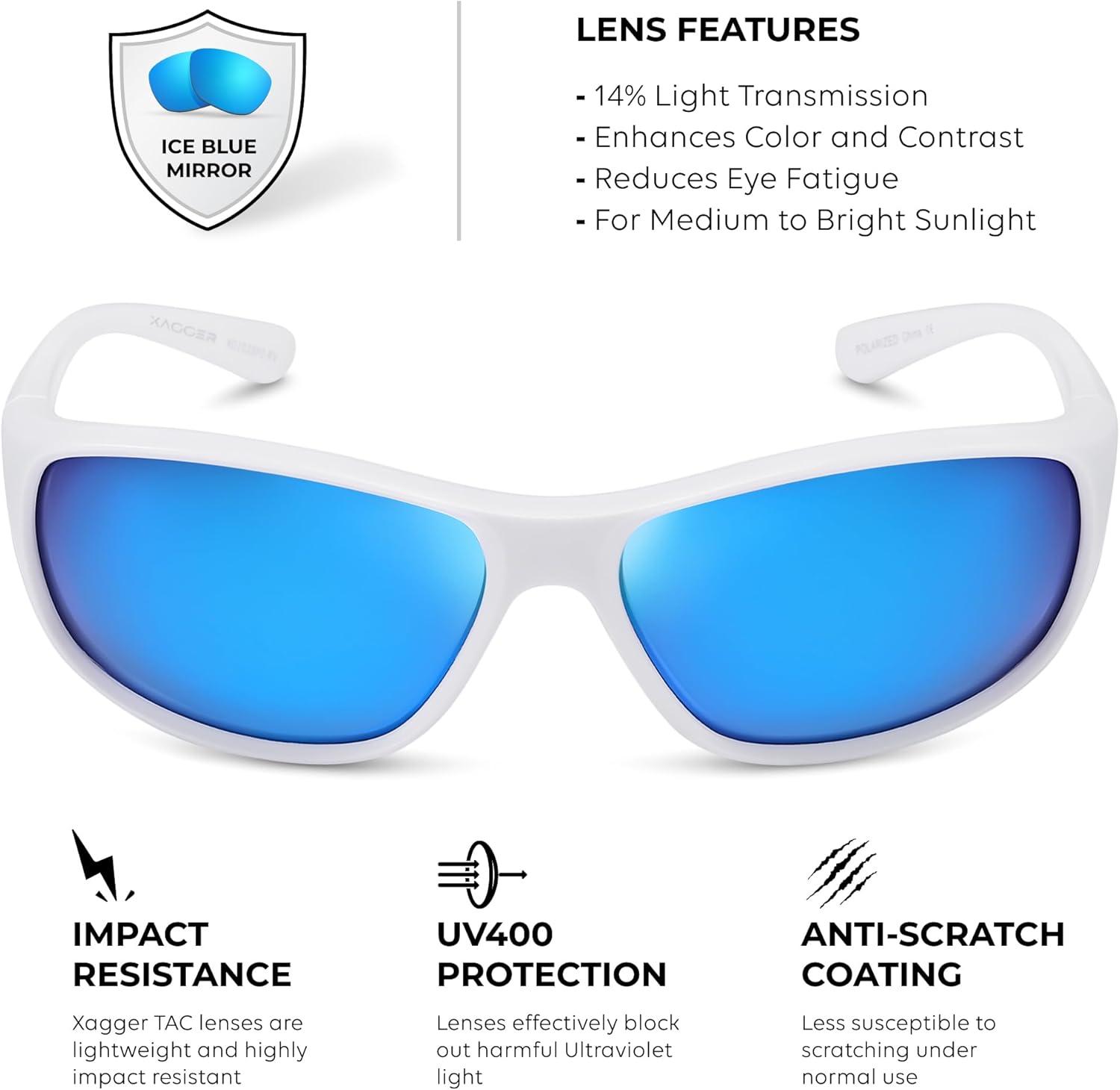 imageXagger Polarized Wrap Around Sport Sunglasses for Men Women Running Driving Fishing TR90 FrameWhite  Ice Blue Mirror