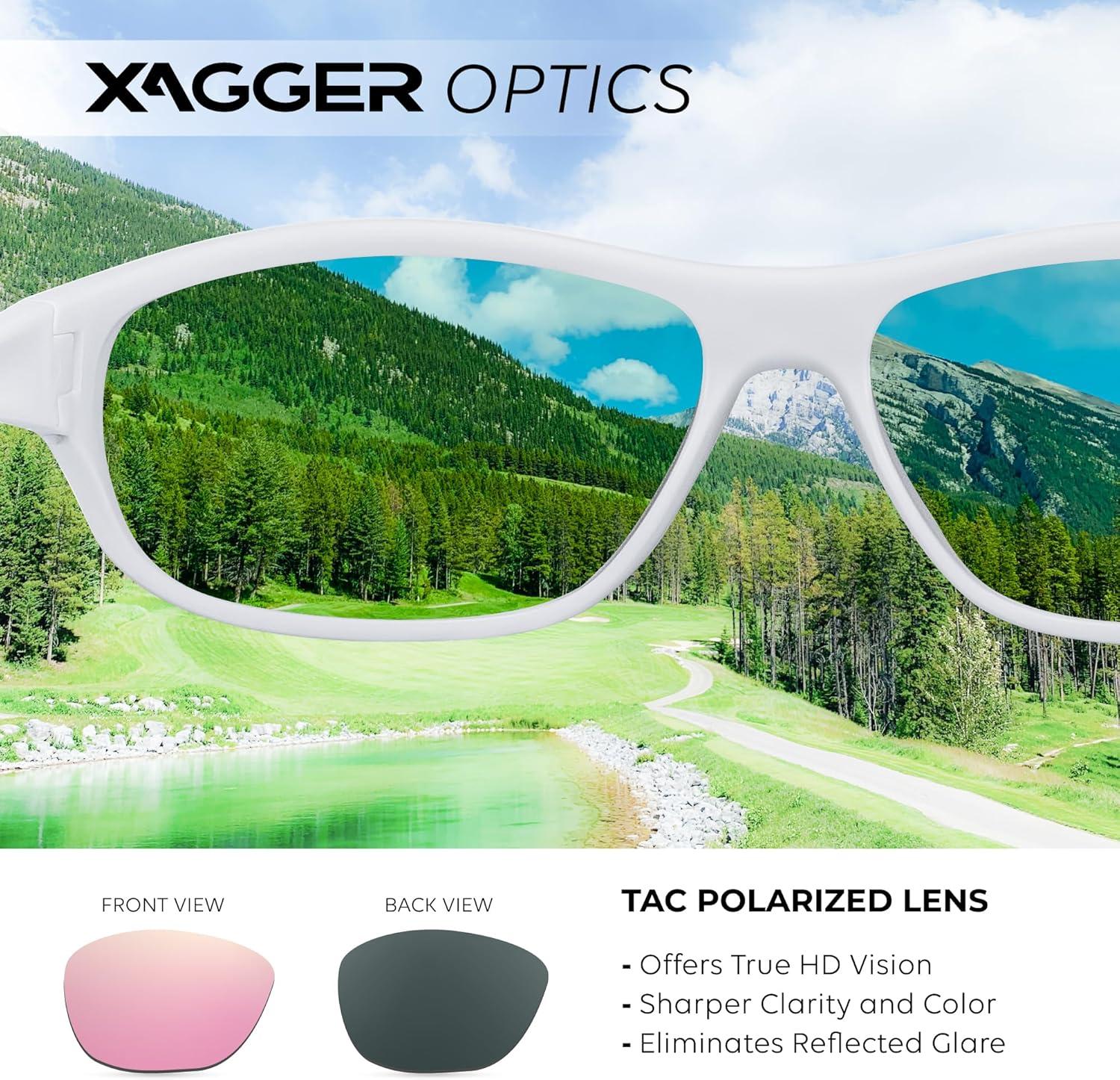 imageXagger Polarized Wrap Around Sport Sunglasses for Men Women Running Driving Fishing TR90 FrameWhite  Rose Gold Mirror