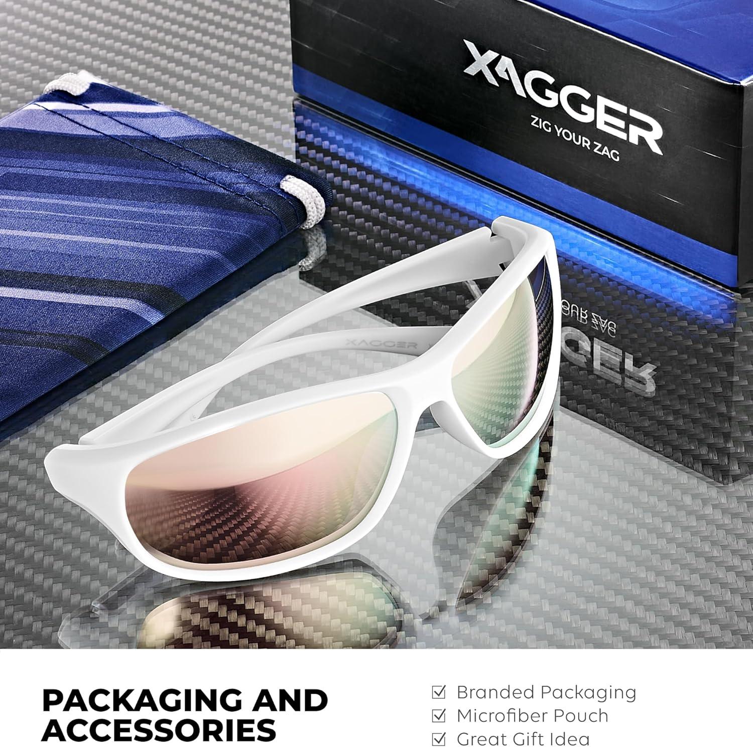 imageXagger Polarized Wrap Around Sport Sunglasses for Men Women Running Driving Fishing TR90 FrameWhite  Rose Gold Mirror