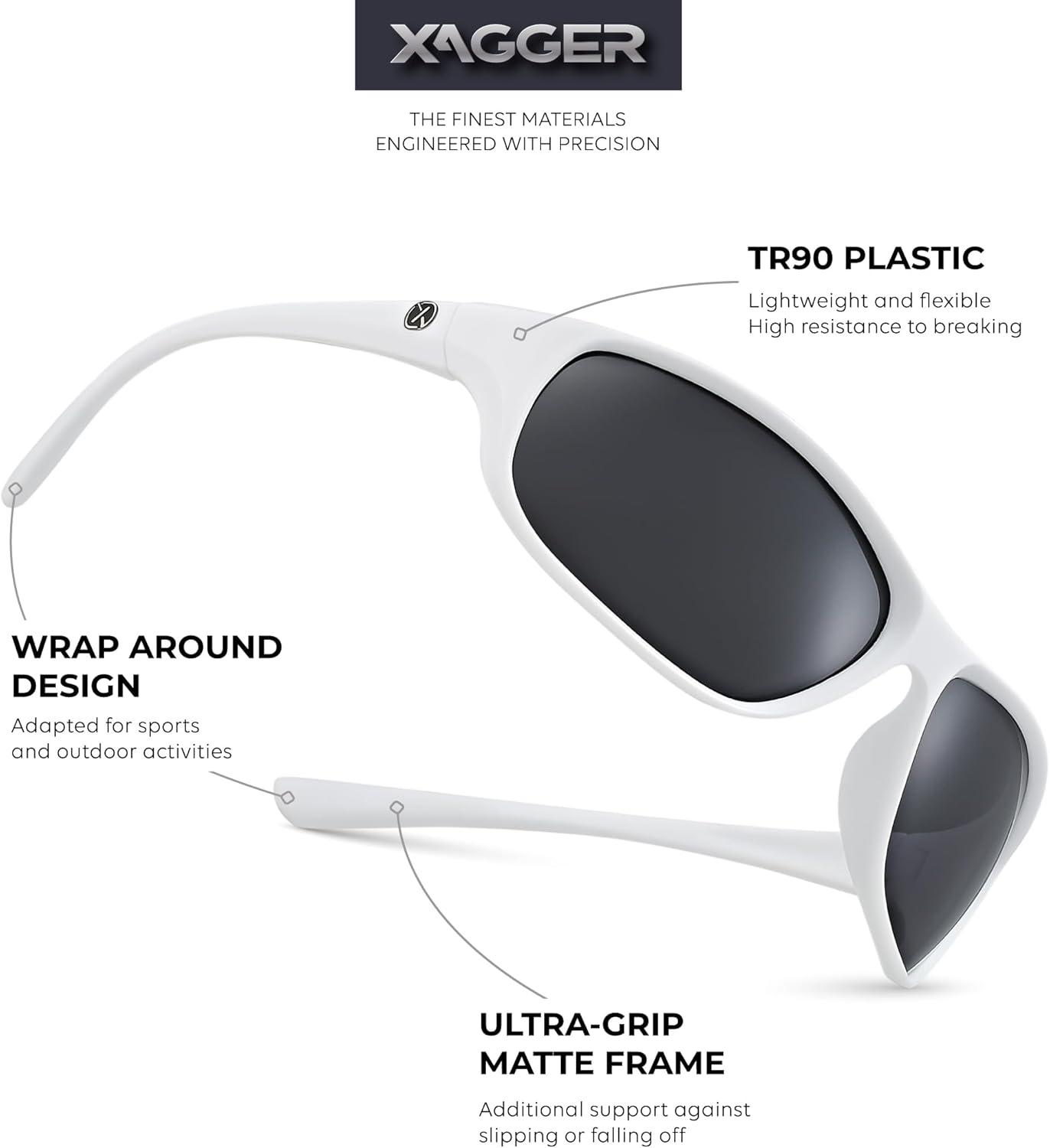imageXagger Polarized Wrap Around Sport Sunglasses for Men Women Running Driving Fishing TR90 FrameWhite  Smoke