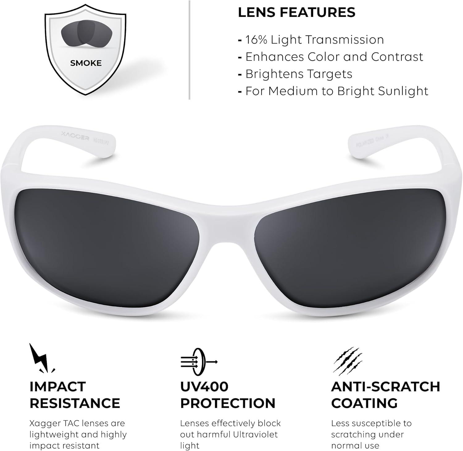 imageXagger Polarized Wrap Around Sport Sunglasses for Men Women Running Driving Fishing TR90 FrameWhite  Smoke