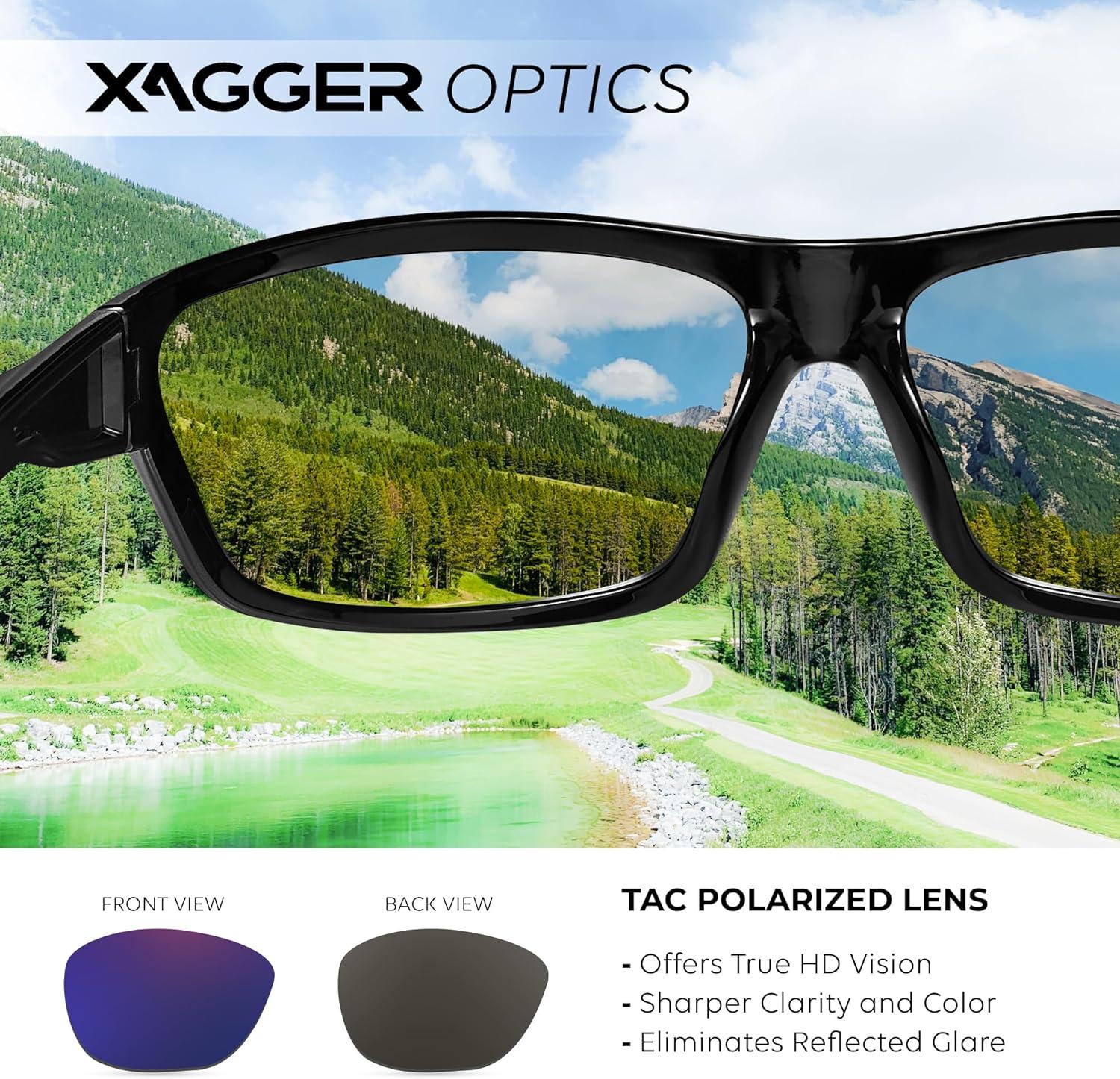 imageXagger Polarized Wrap Around Sport Sunglasses for Men Women TR90 FrameBlack  Blue Mirror