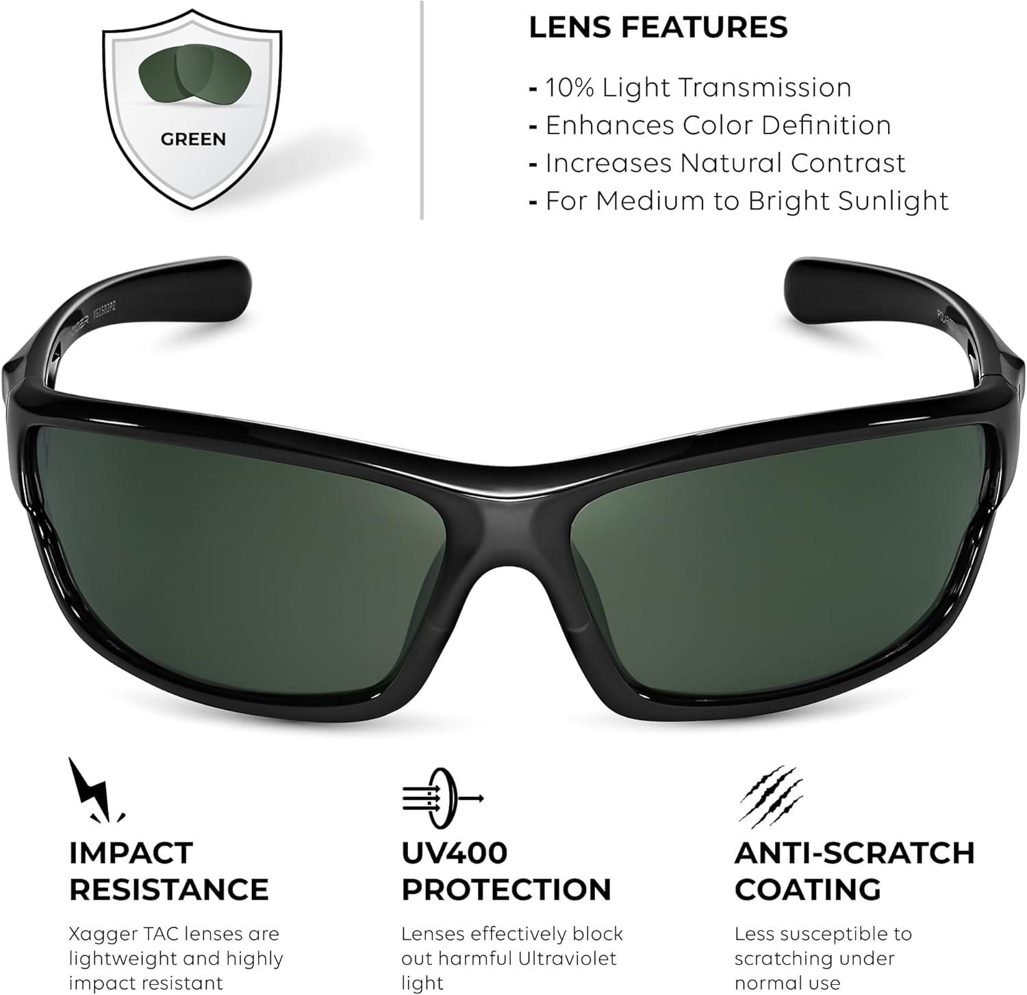 imageXagger Polarized Wrap Around Sport Sunglasses for Men Women TR90 FrameBlack Green