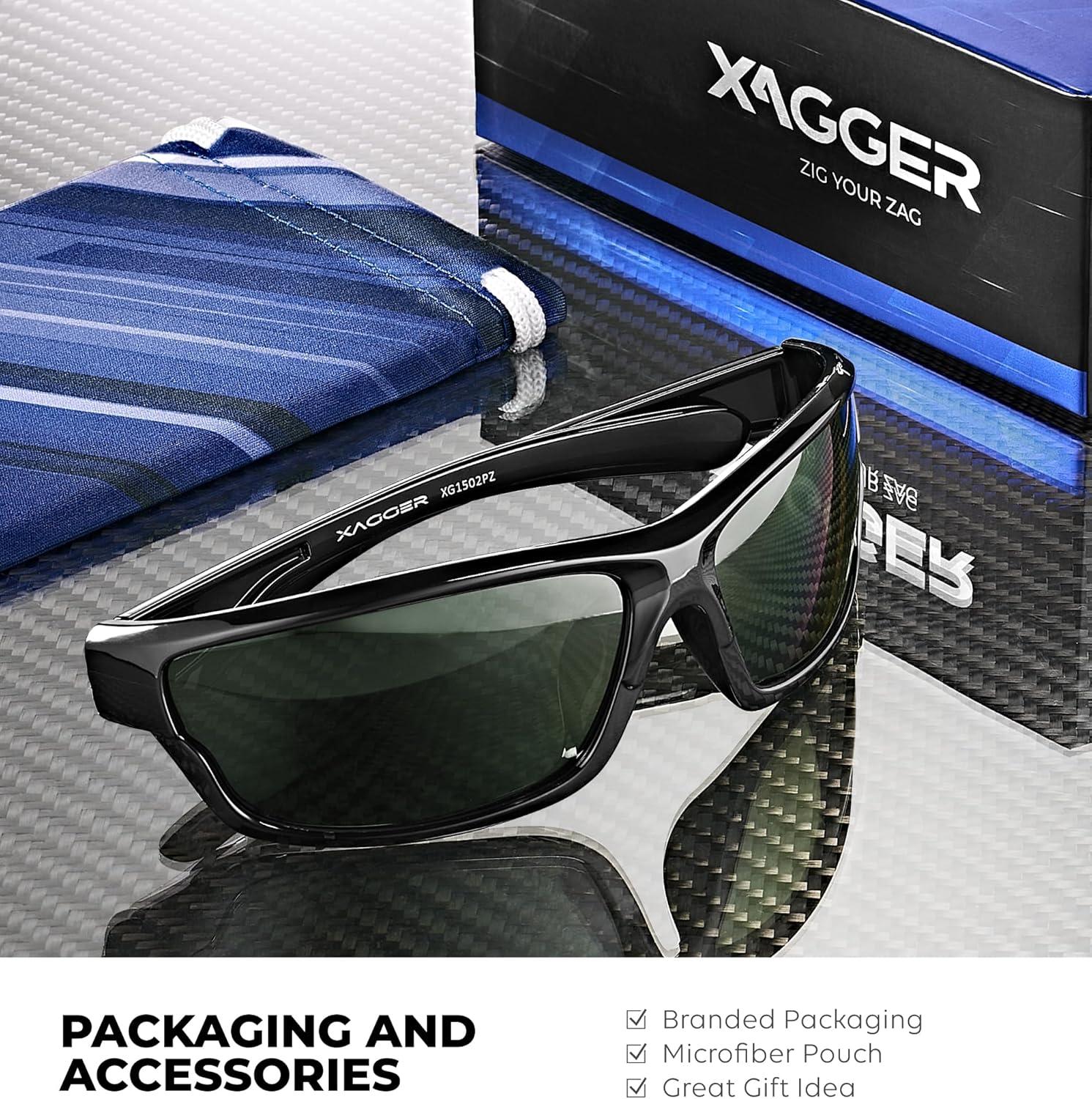 imageXagger Polarized Wrap Around Sport Sunglasses for Men Women TR90 FrameBlack Green