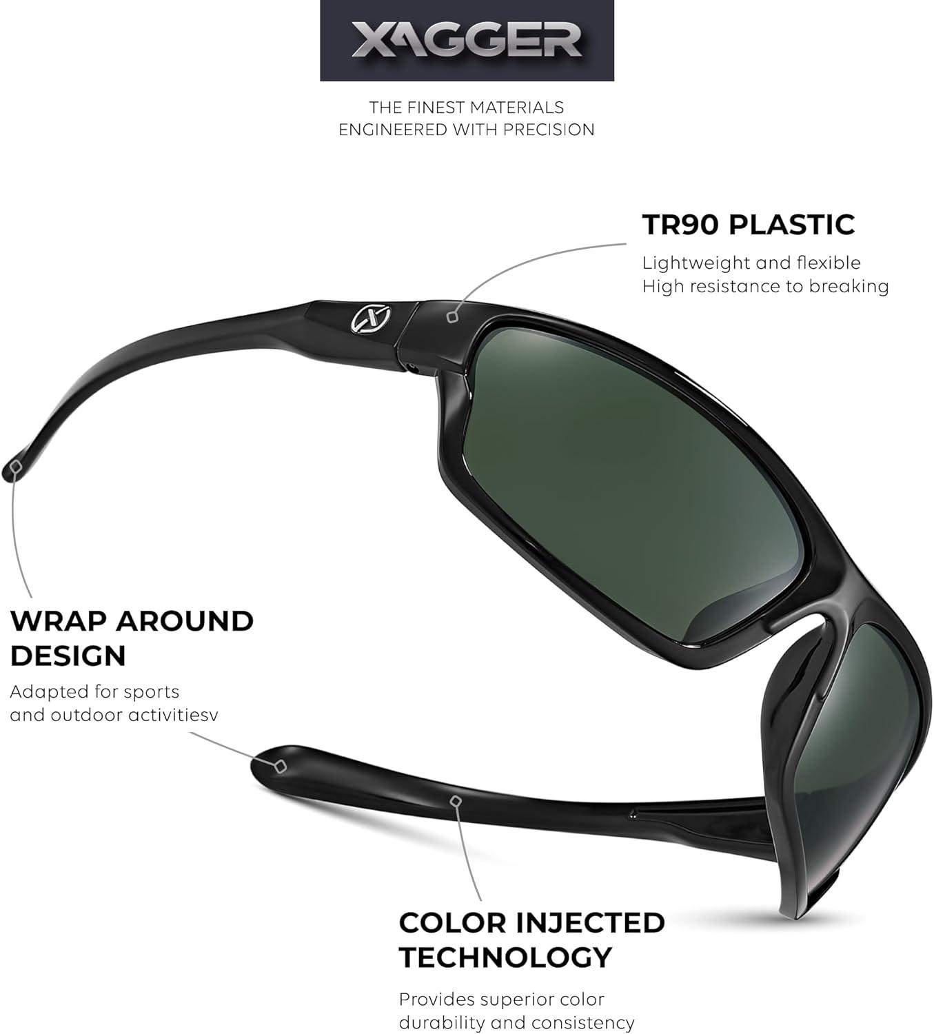 imageXagger Polarized Wrap Around Sport Sunglasses for Men Women TR90 FrameBlack Green